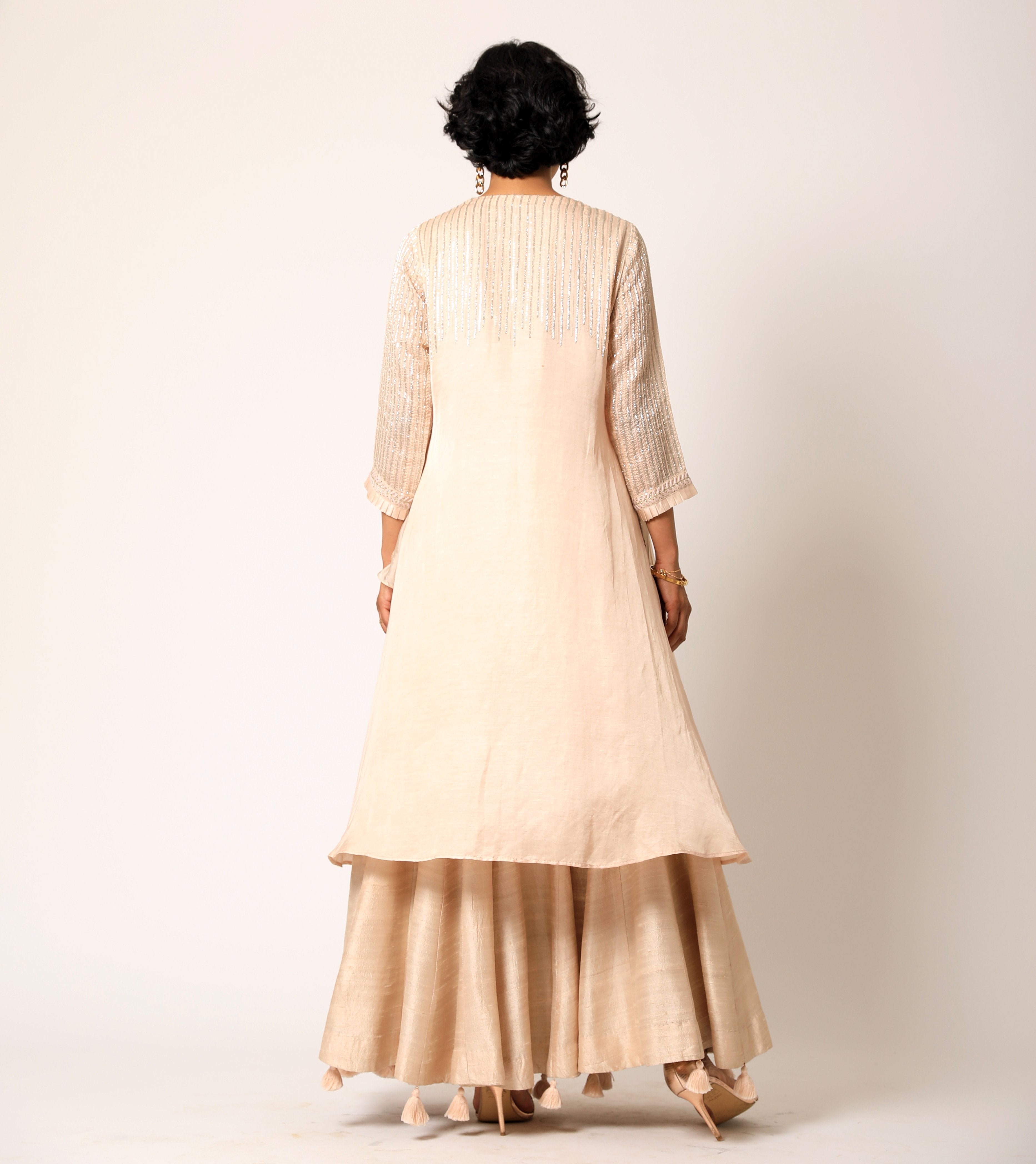 Romaa - Peachish Fawn Embroidered Kurta Set