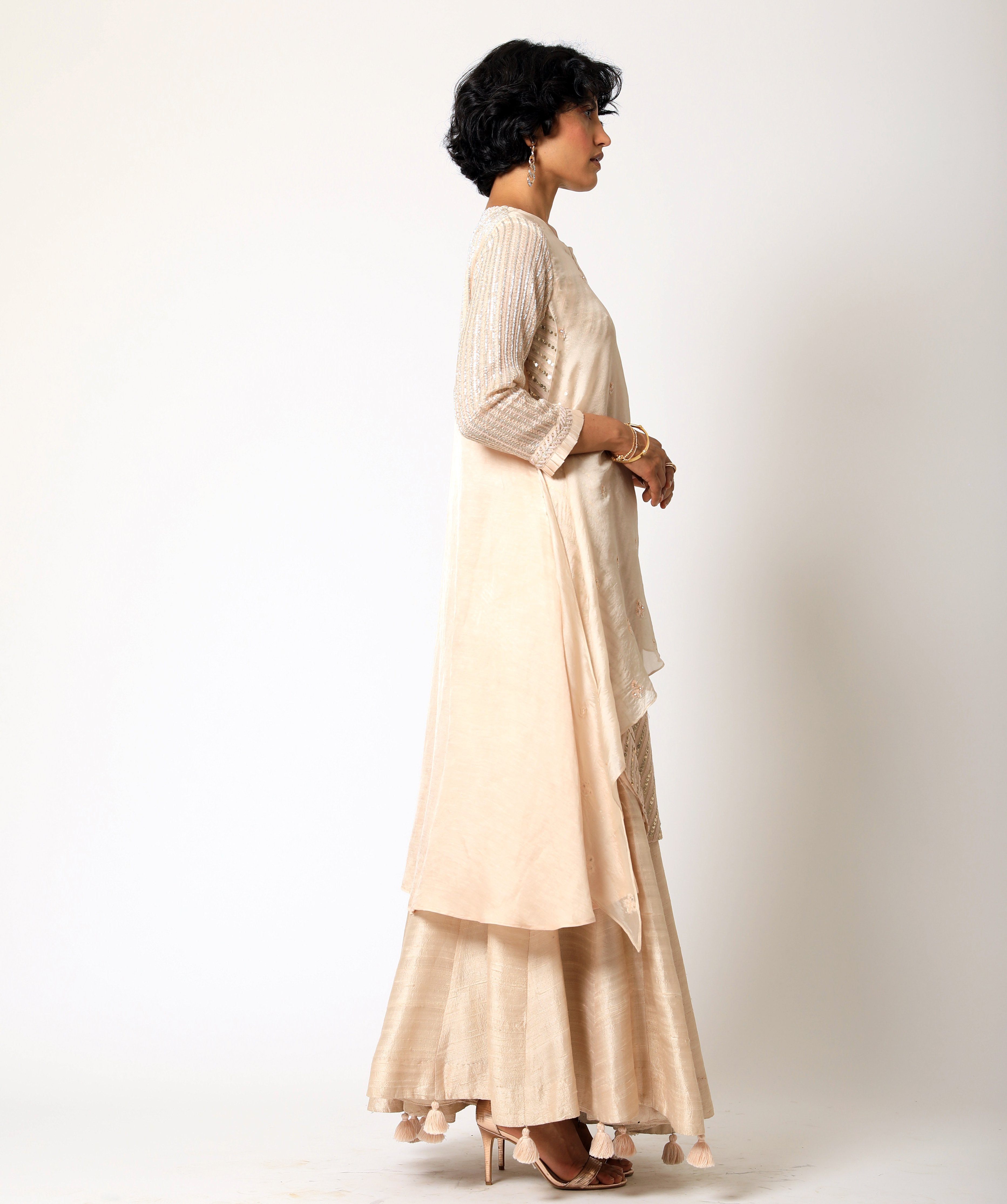 Romaa - Peachish Fawn Embroidered Kurta Set
