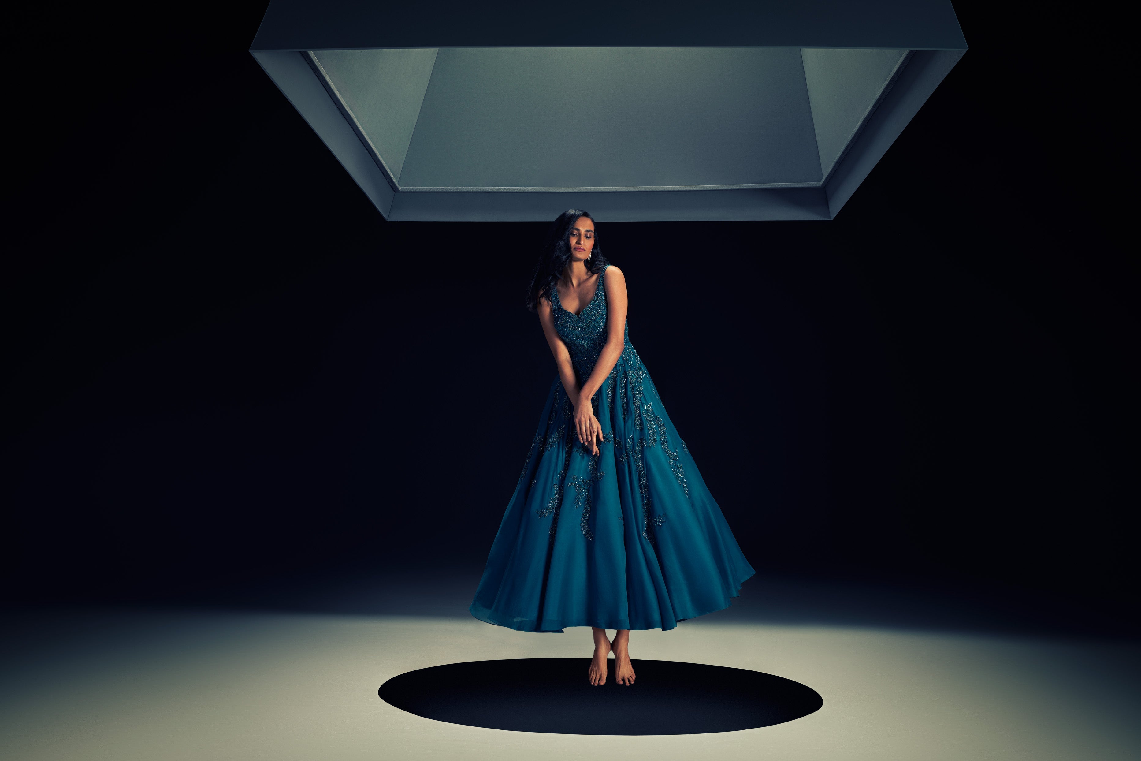 Mirroir - Teal Mint Green Organza Embroidered Gown