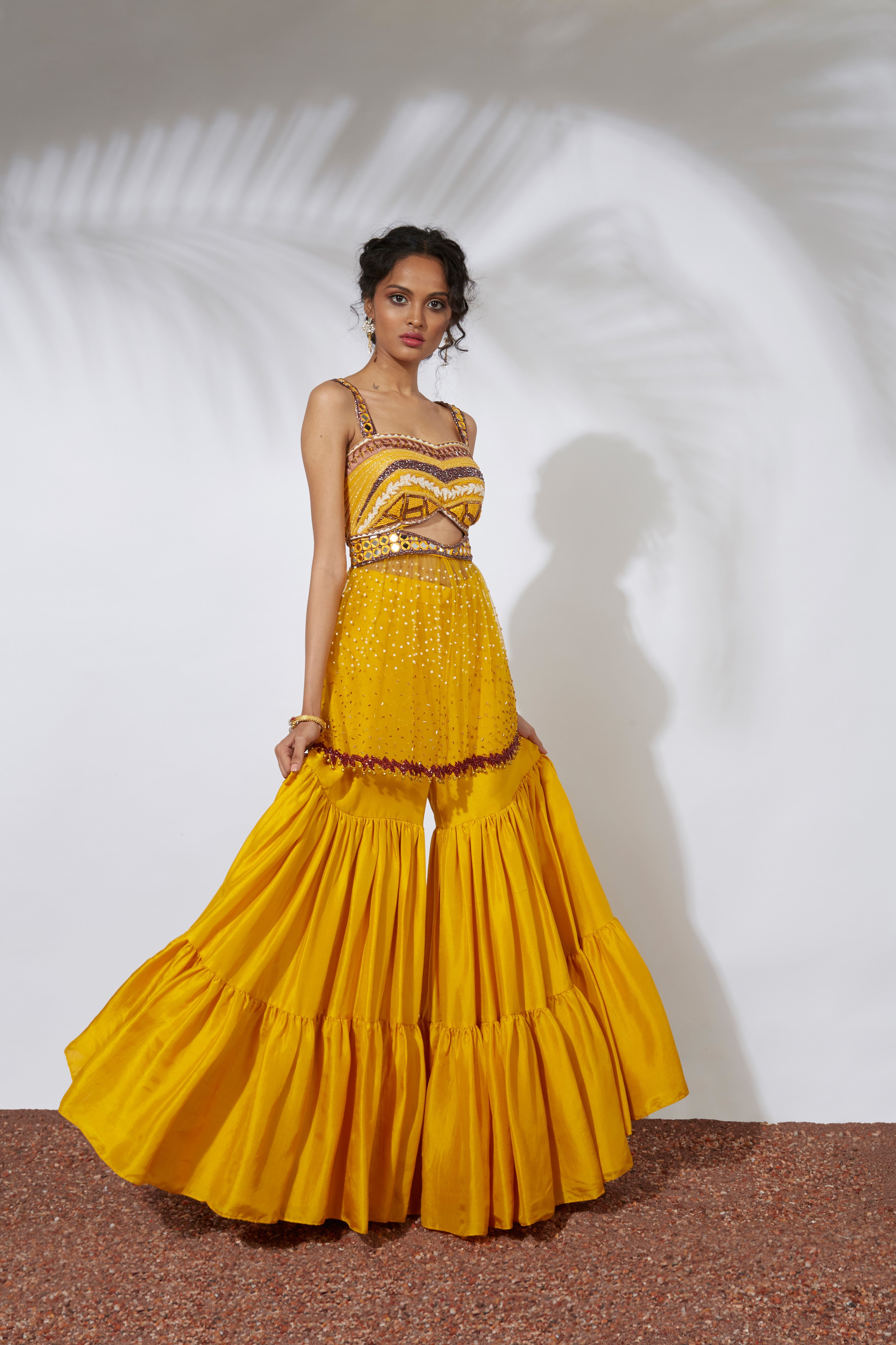 Mehak Murpana - Yellow Sharara with Embroidered Bustier Choli