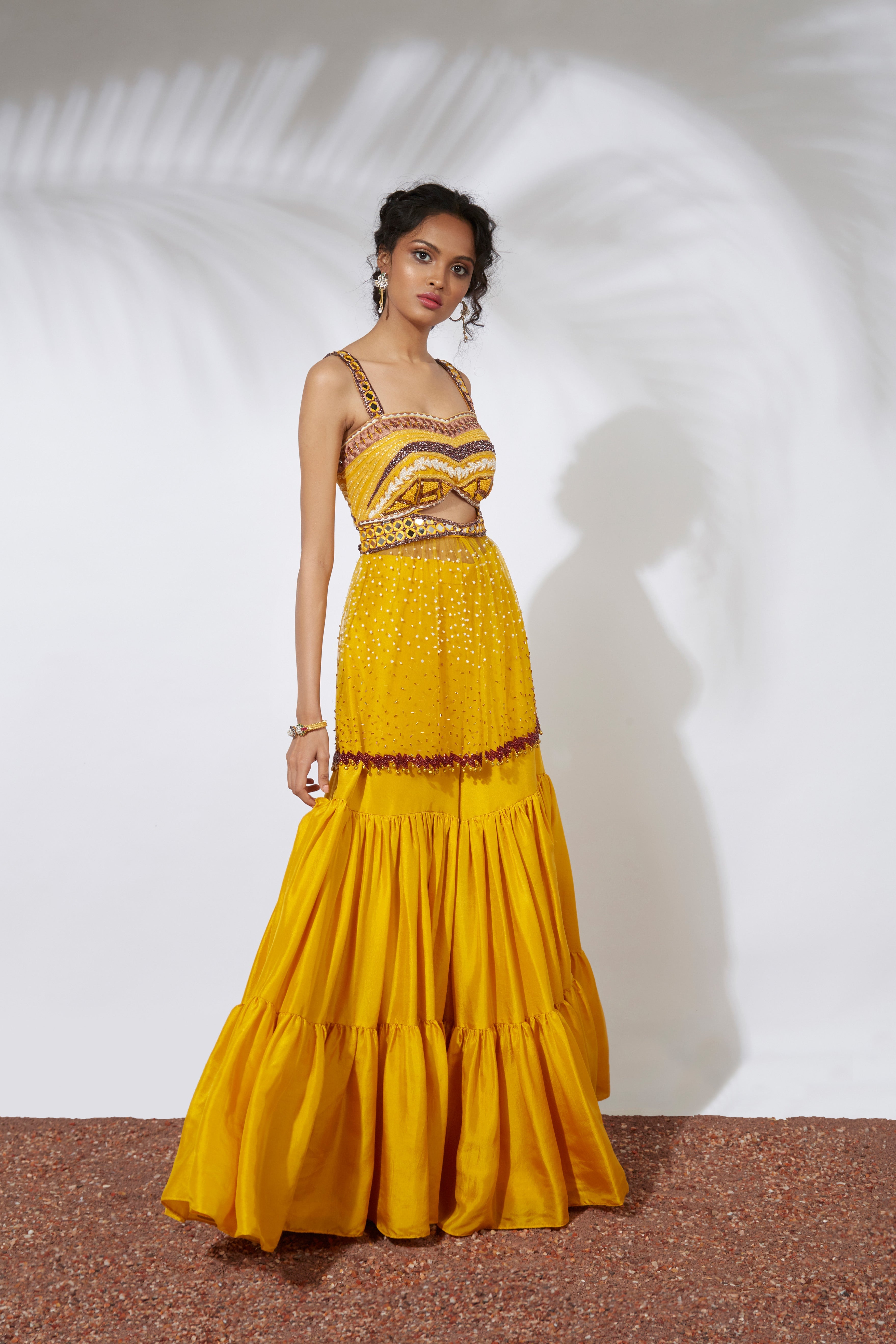 Mehak Murpana - Yellow Sharara with Embroidered Bustier Choli