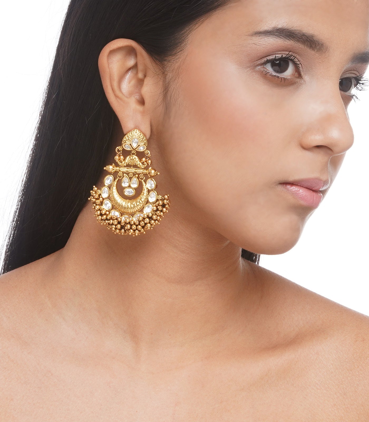 Preeti Mohan - Chandni Gold Finish Kundan Small Chandbali With Ghungroo