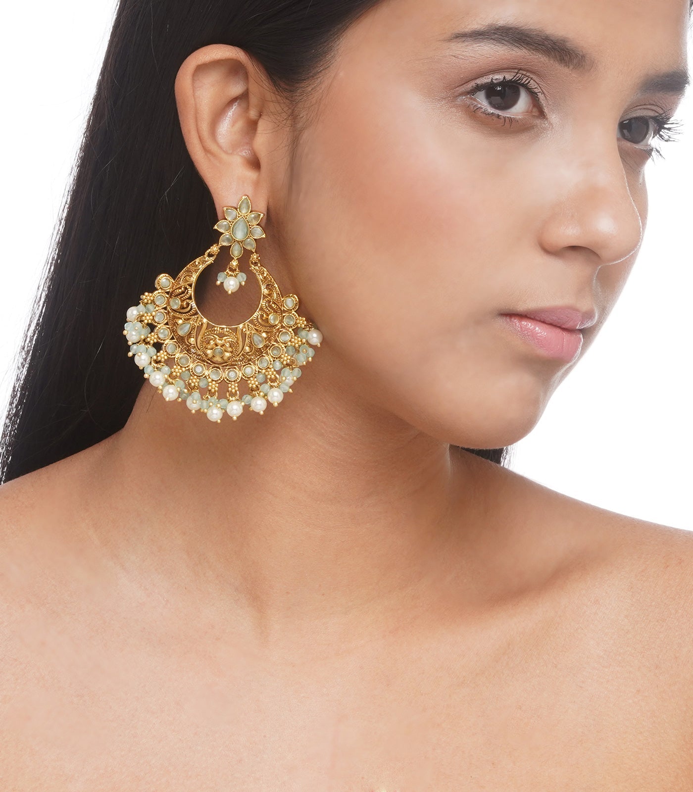 Chandni Gold Plated Chandbali Earring With Pearls