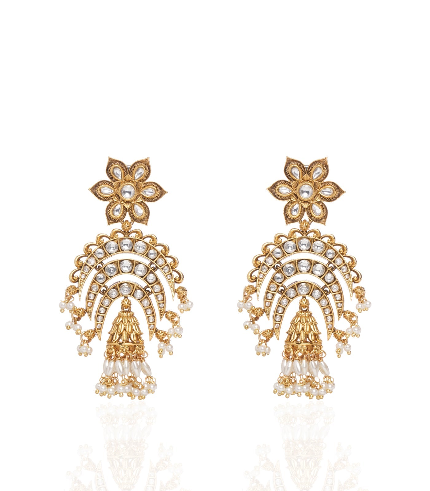 Preeti Mohan - Chandni Gold Plated Kundan Jhumka Earring With Pearls