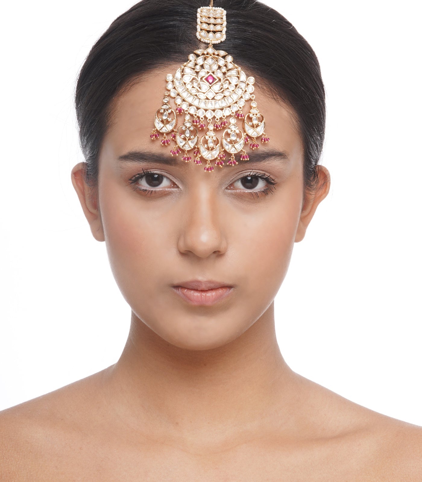 Preeti Mohan - Chandni Gold Plated Pink Kundan Maang Tika