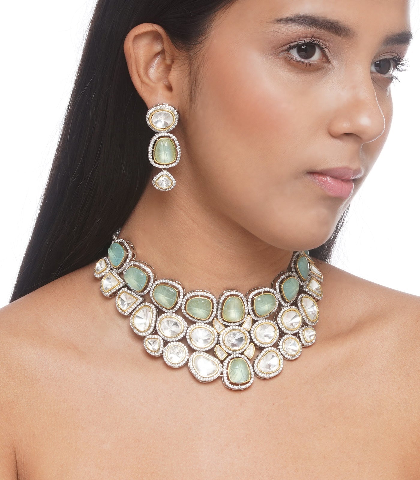 Preeti Mohan - Chandni Antique Finish Mint Polki Necklace
