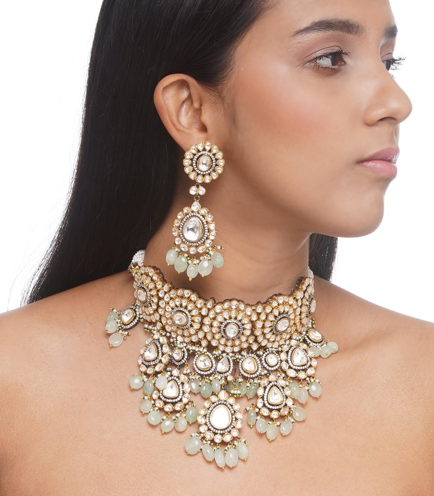 Preeti Mohan - Chandni Antique Finish Mint Kundan Necklace
