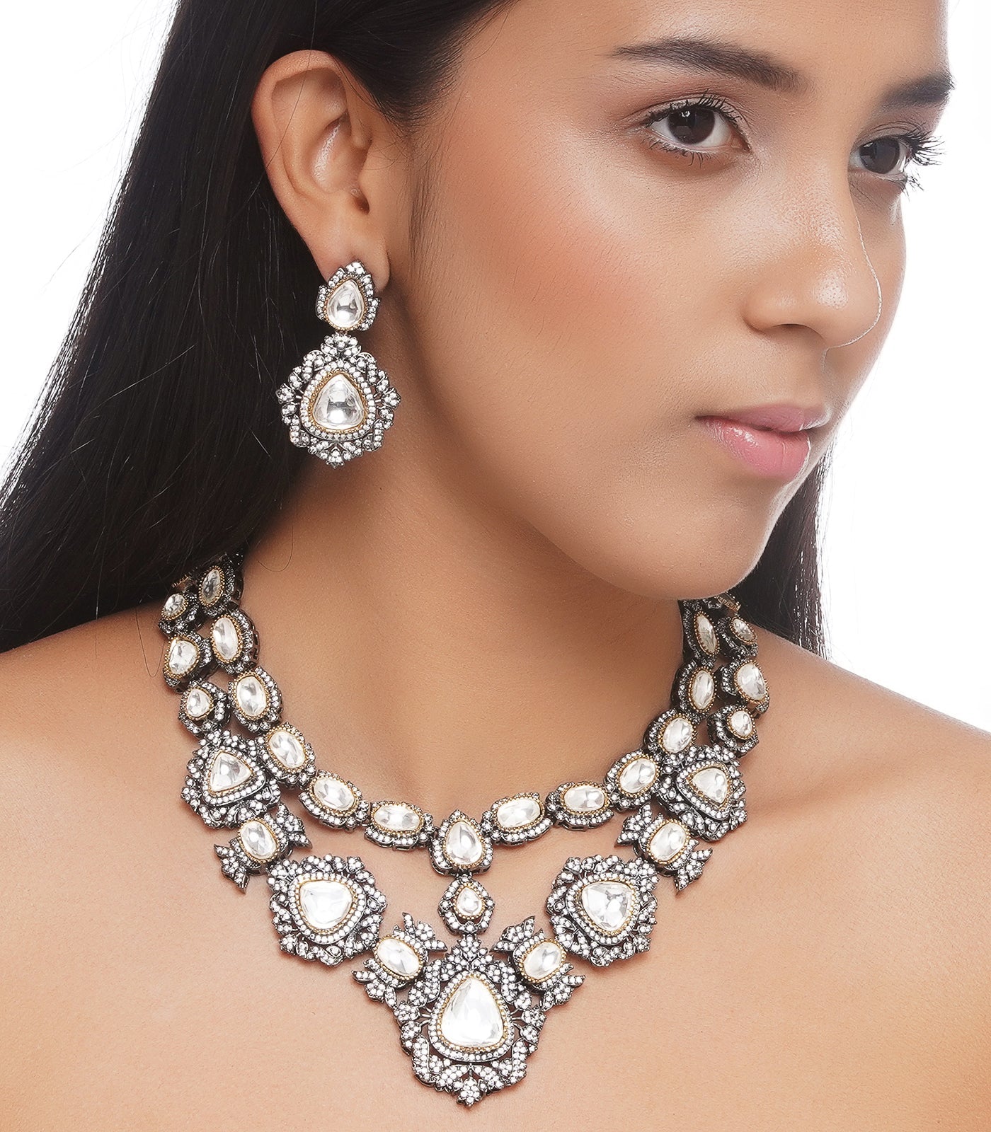 Preeti Mohan - Chandni Antique Finish Two Line Polki Necklace