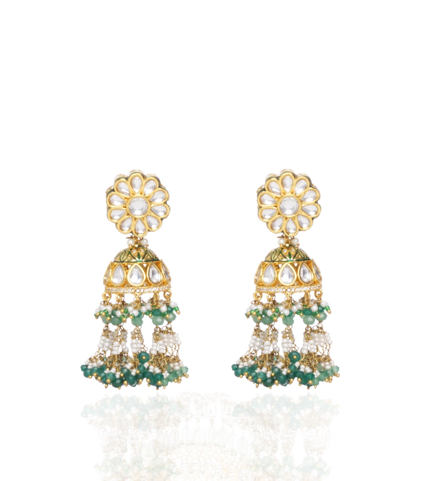 Preeti Mohan - Chandni Gold Plated Red & Green Necklace Set Red & Green Drops