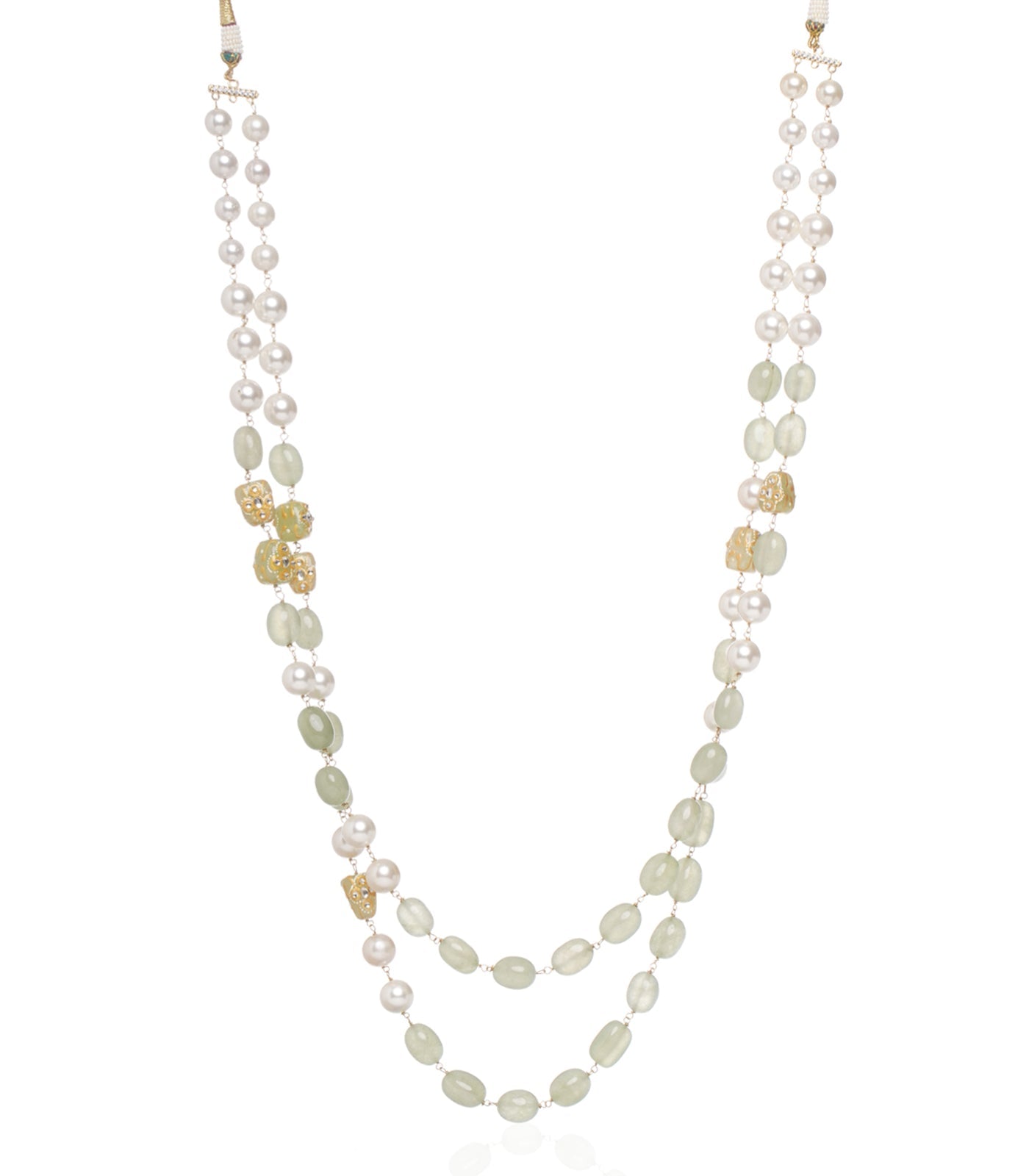 Preeti Mohan - Chandni Gold Plated Mint & White Two Line Ganthan Mala