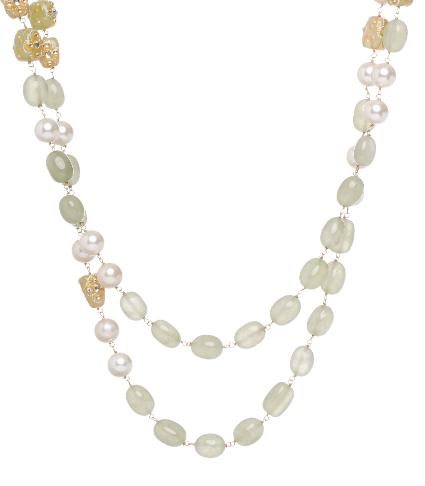 Preeti Mohan - Chandni Gold Plated Mint & White Two Line Ganthan Mala