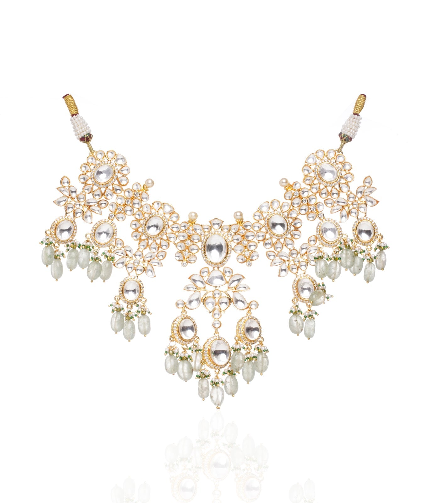 Preeti Mohan - Chandni Gold Plated Kundan Green Necklace Green Drops