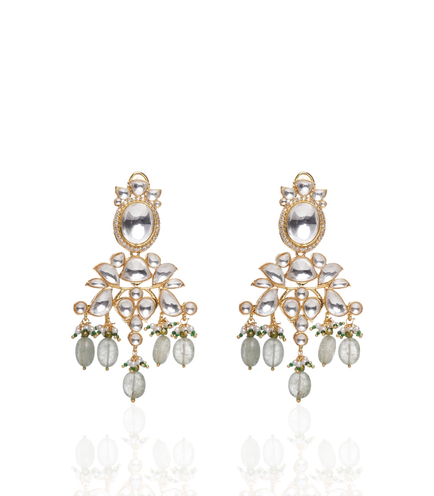 Preeti Mohan - Chandni Gold Plated Kundan Green Necklace Green Drops