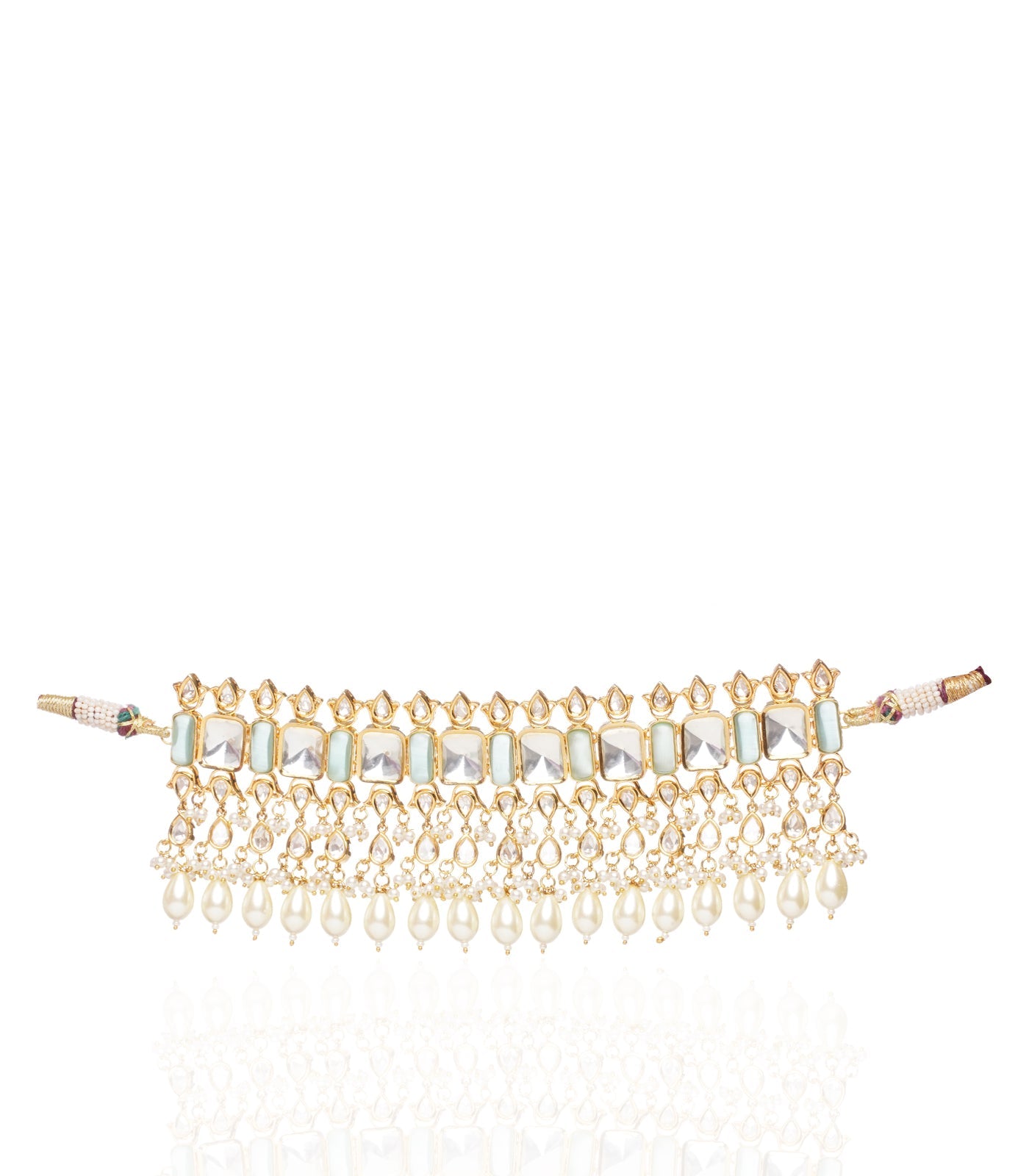 Preeti Mohan - Chandni Gold Plated Mint Necklace With Pearls