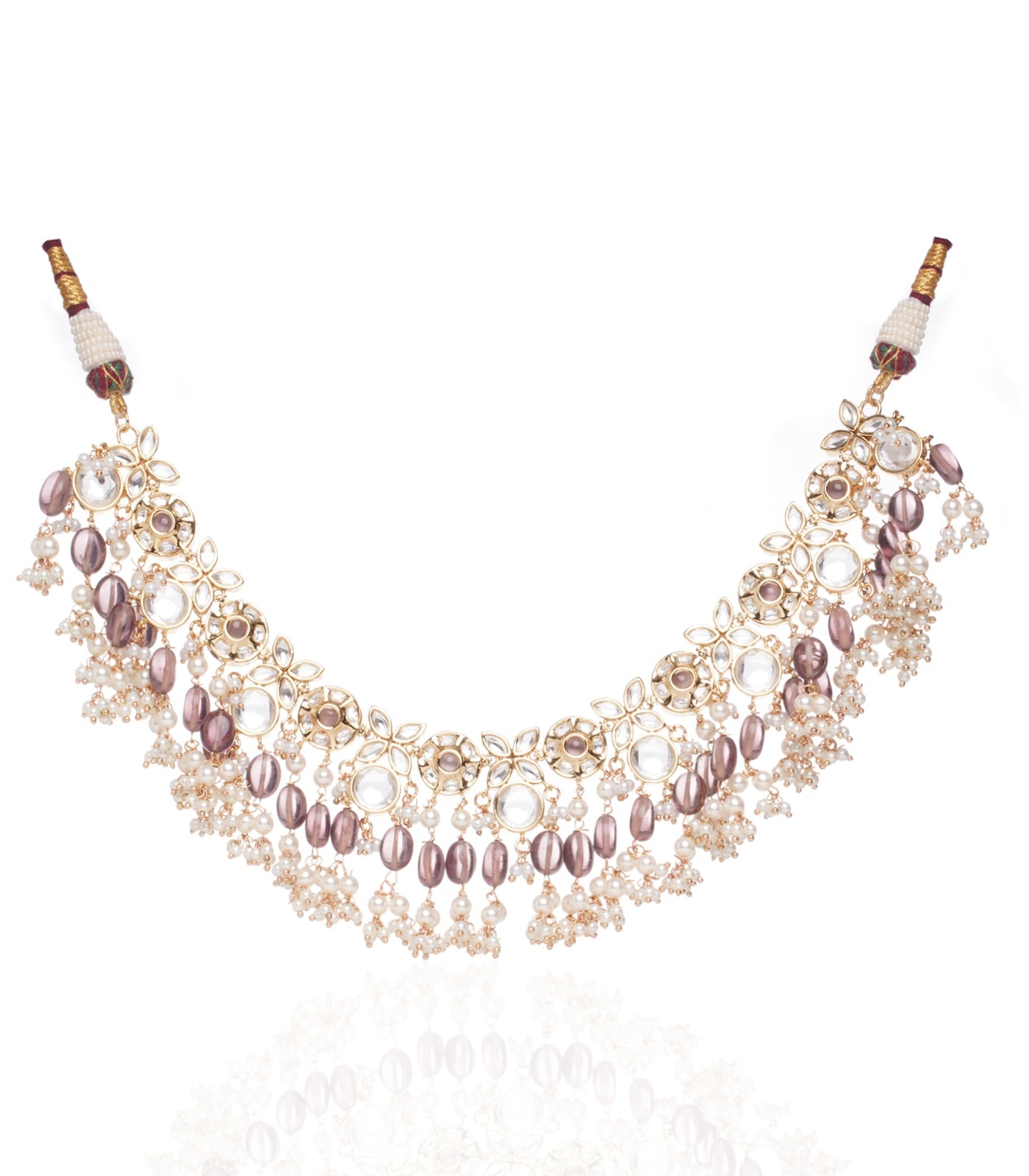Preeti Mohan - Chandni Gold Plated Pink Kundan Necklace With Pink & White Drops