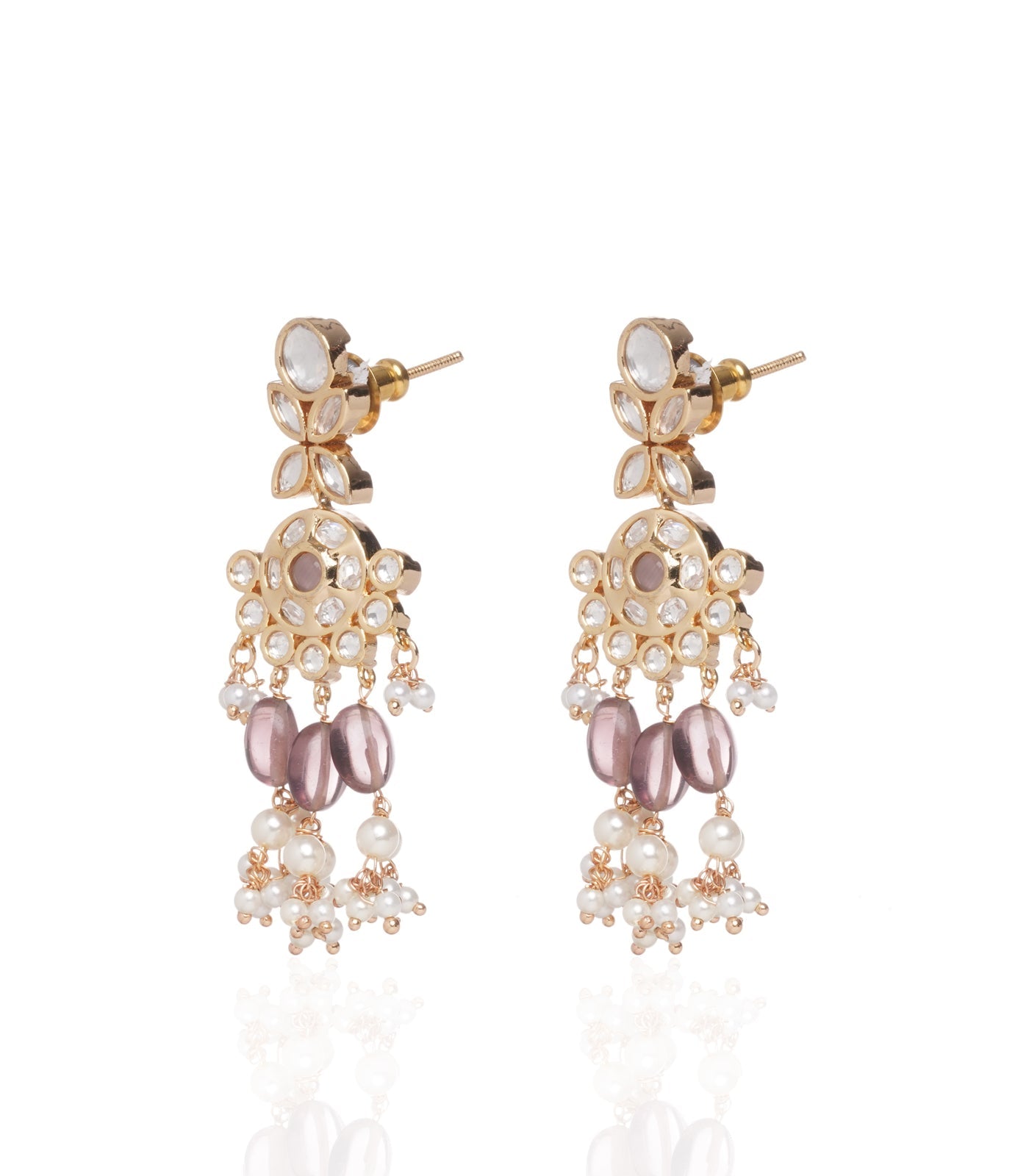 Preeti Mohan - Chandni Gold Plated Pink Kundan Necklace With Pink & White Drops