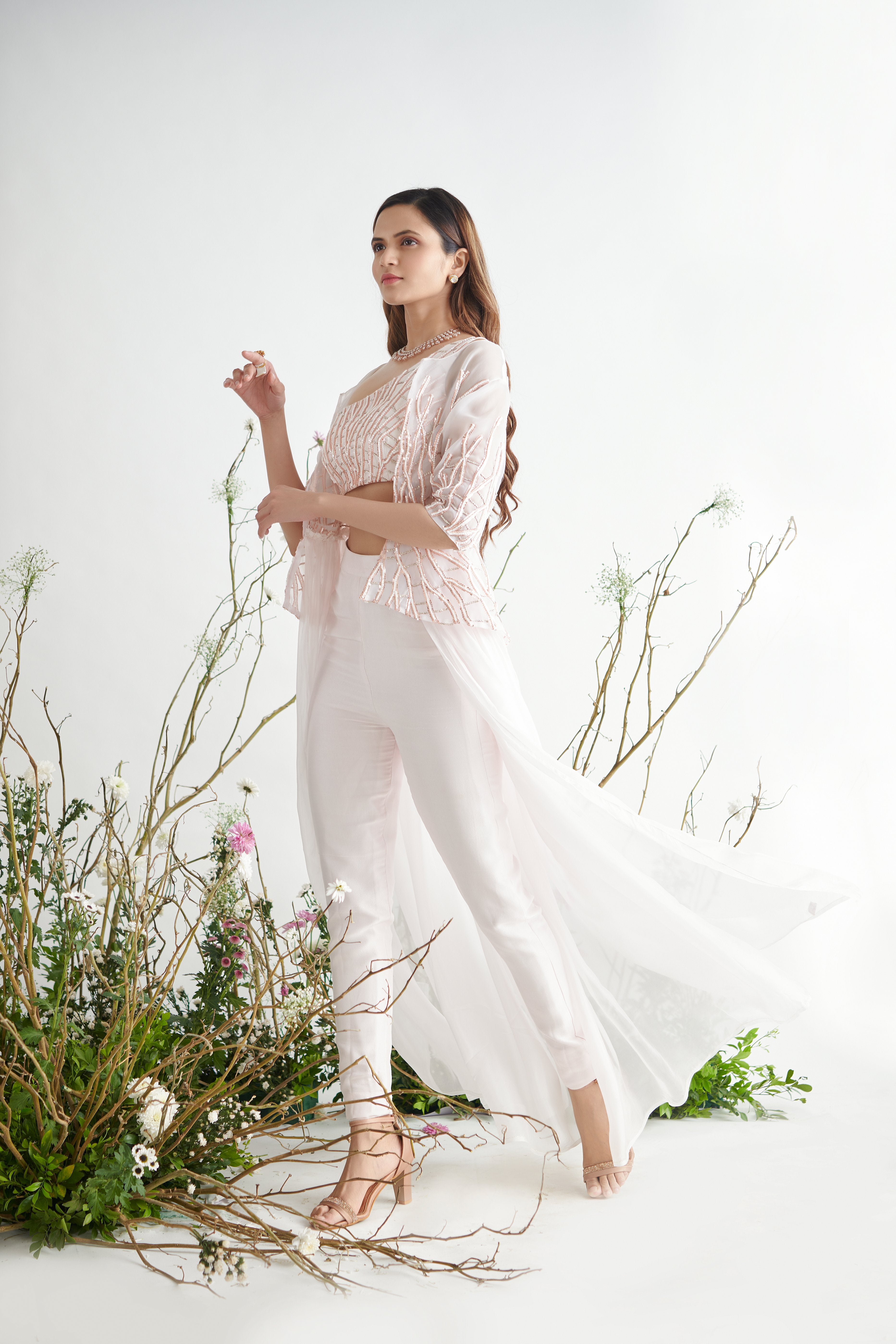 Pink Peacock Couture - Baby Pink Hand Embroidered Jacket With Pant Set