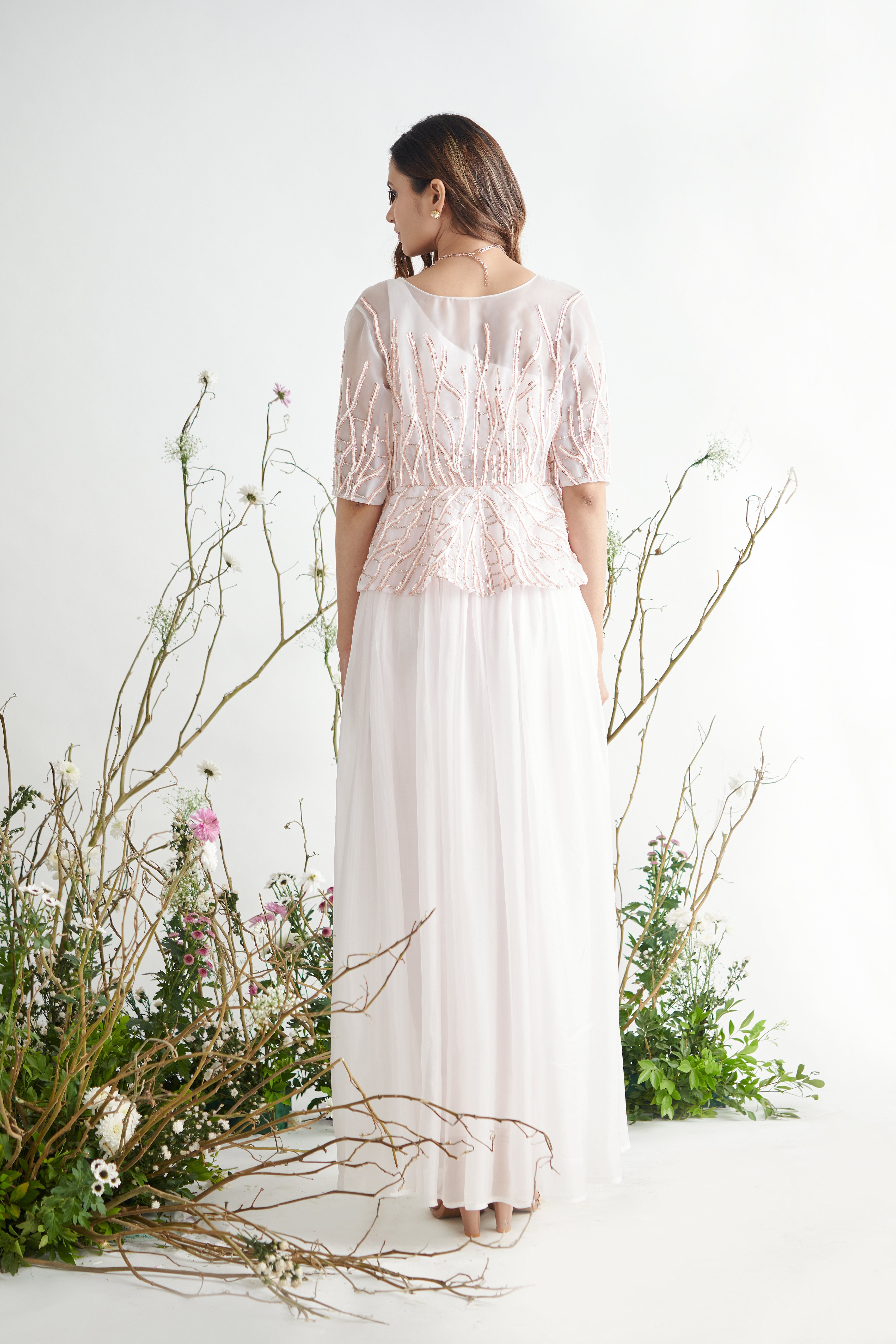 Pink Peacock Couture - Baby Pink Hand Embroidered Jacket With Pant Set