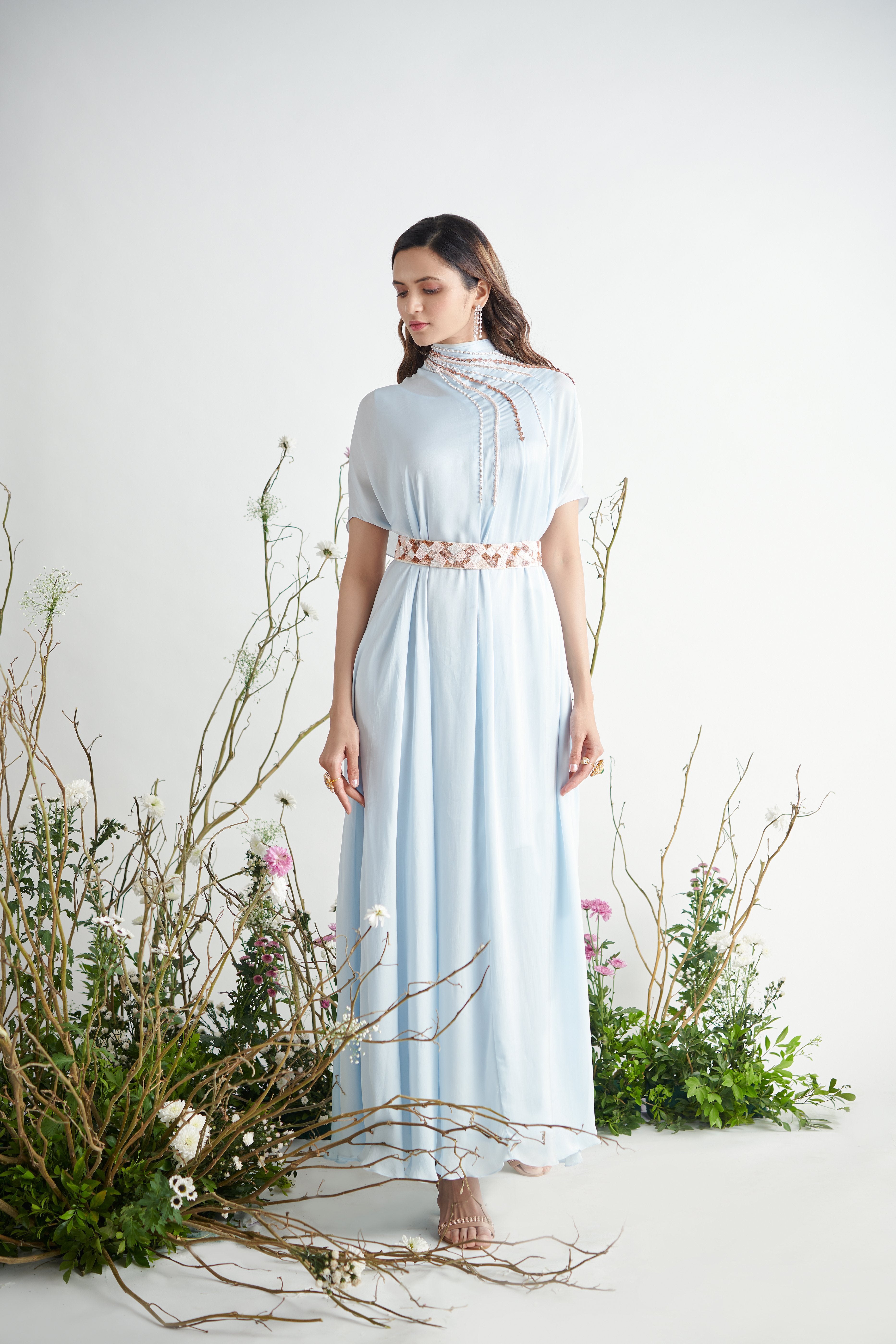 Pink Peacock Couture - Light Blue Hand Embroidered Kaftaan