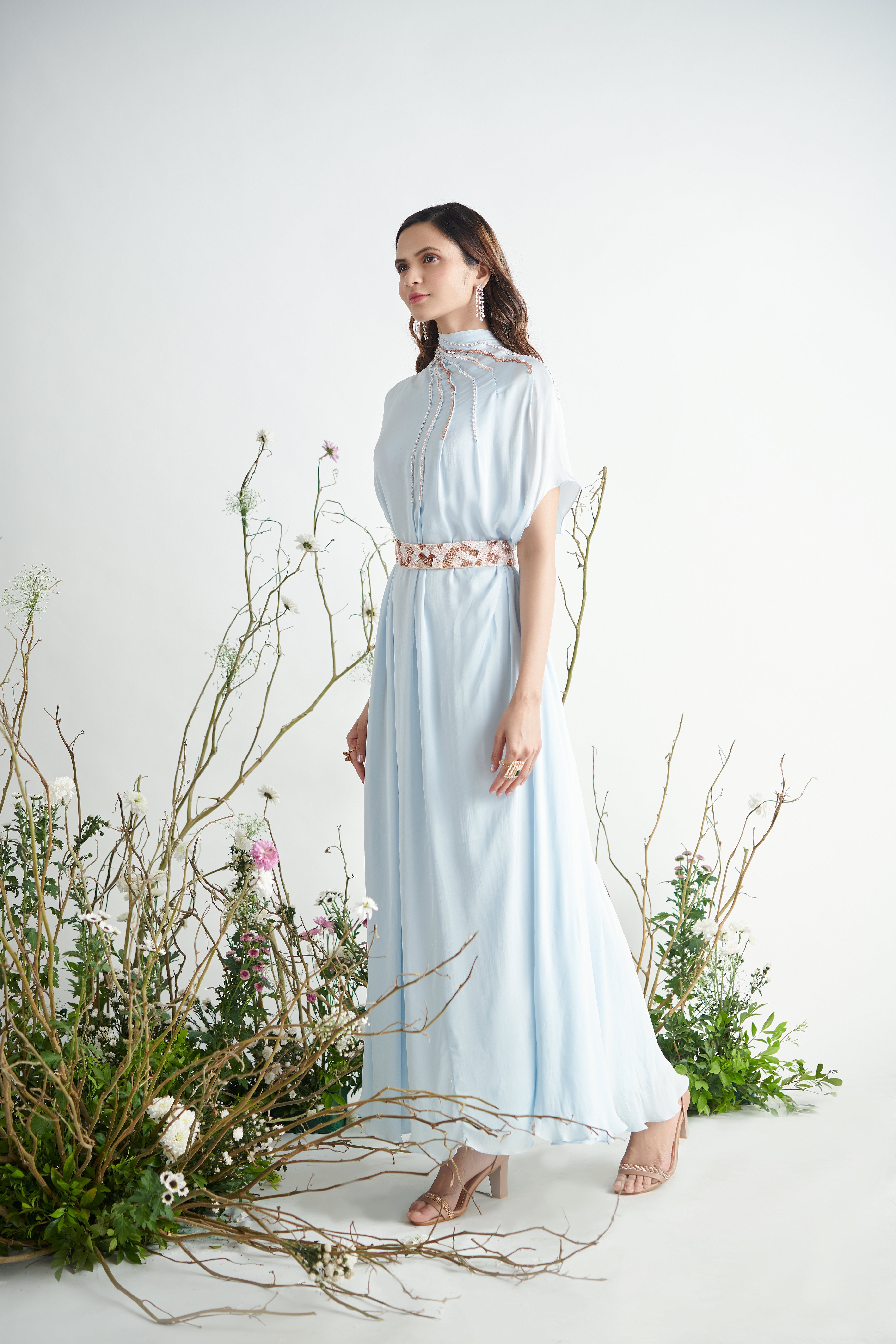 Pink Peacock Couture - Light Blue Hand Embroidered Kaftaan