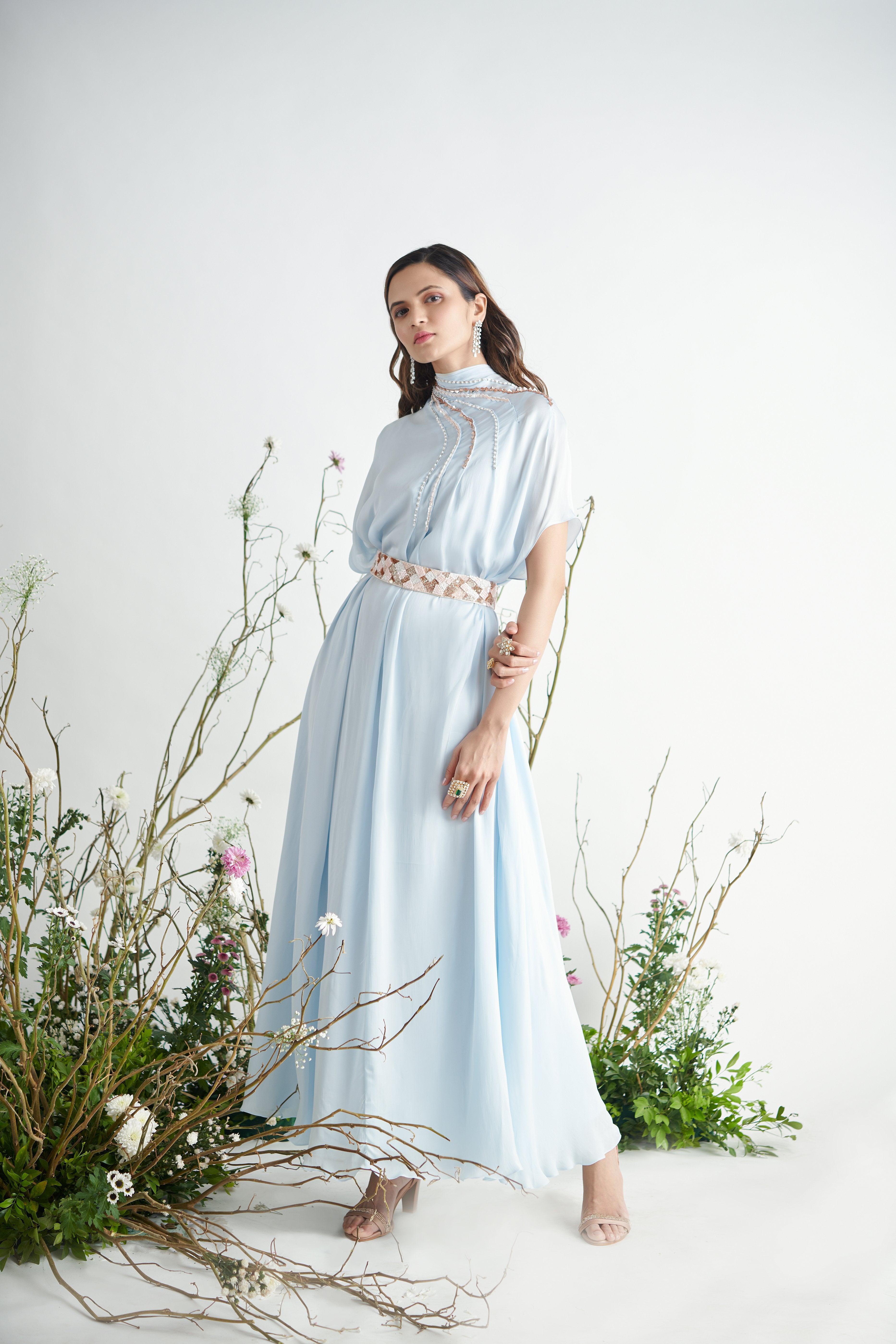 Pink Peacock Couture - Light Blue Hand Embroidered Kaftaan