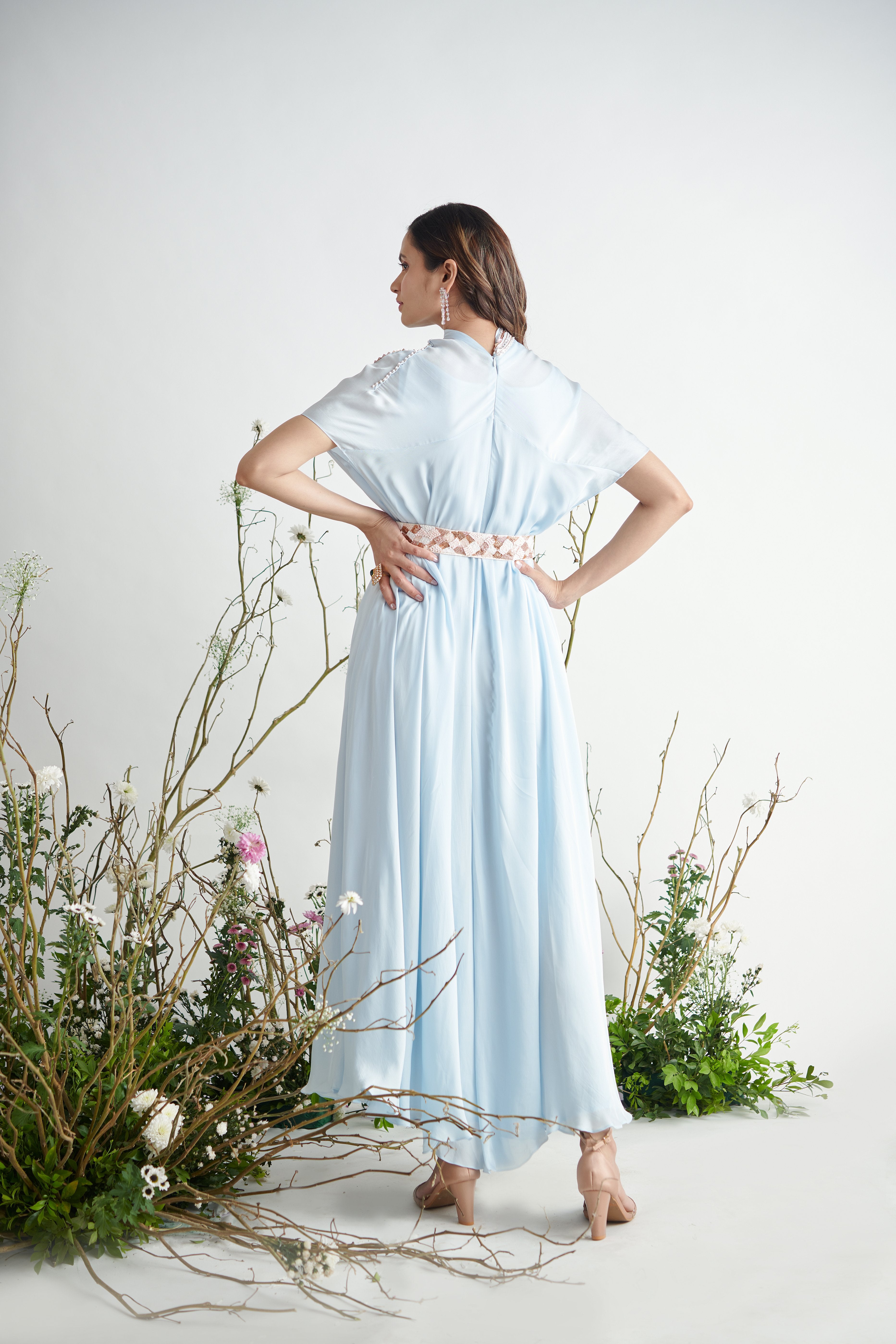 Pink Peacock Couture - Light Blue Hand Embroidered Kaftaan