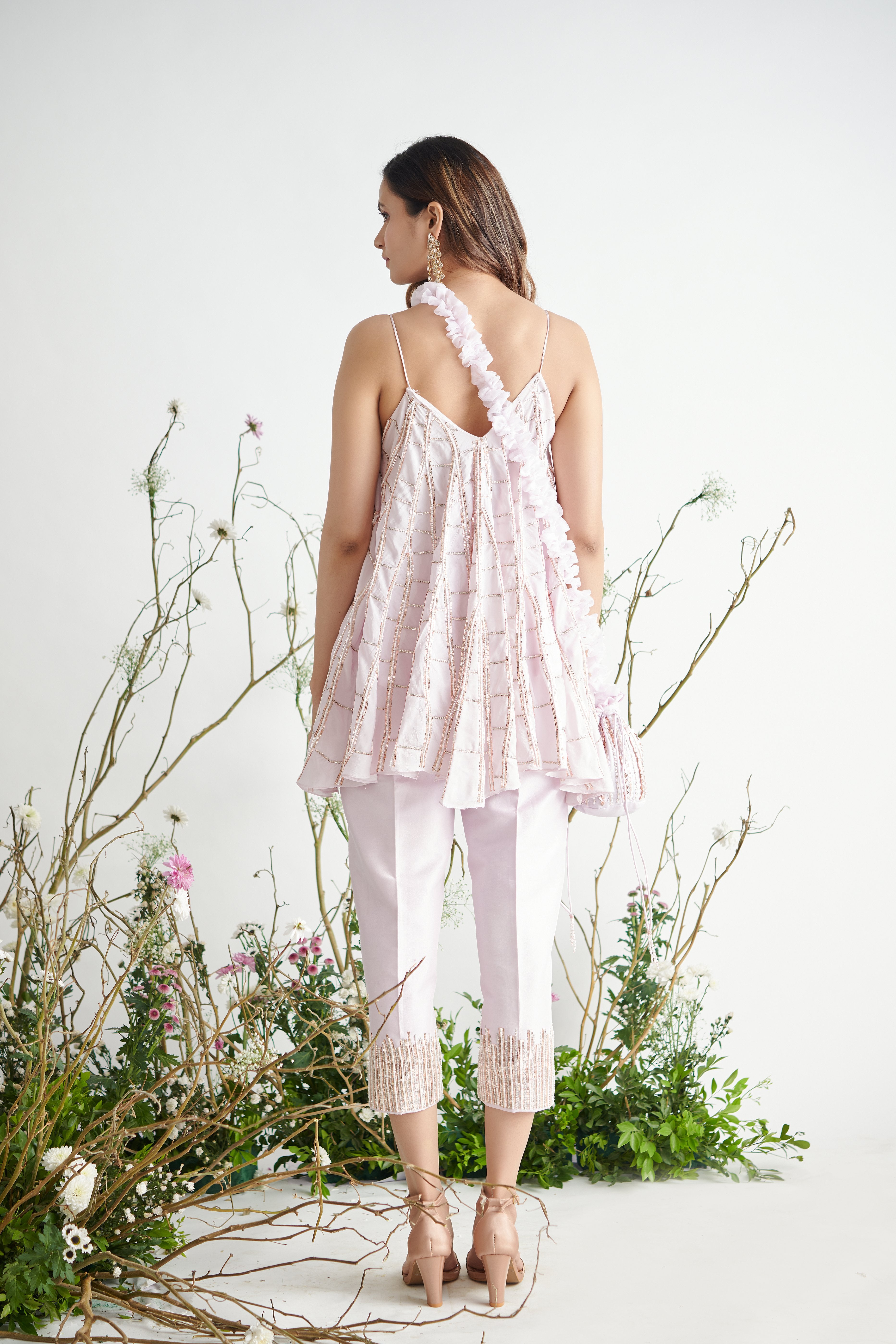 Pink Peacock Couture - Lilac Hand Embroidered Peplum Top & Pant Set