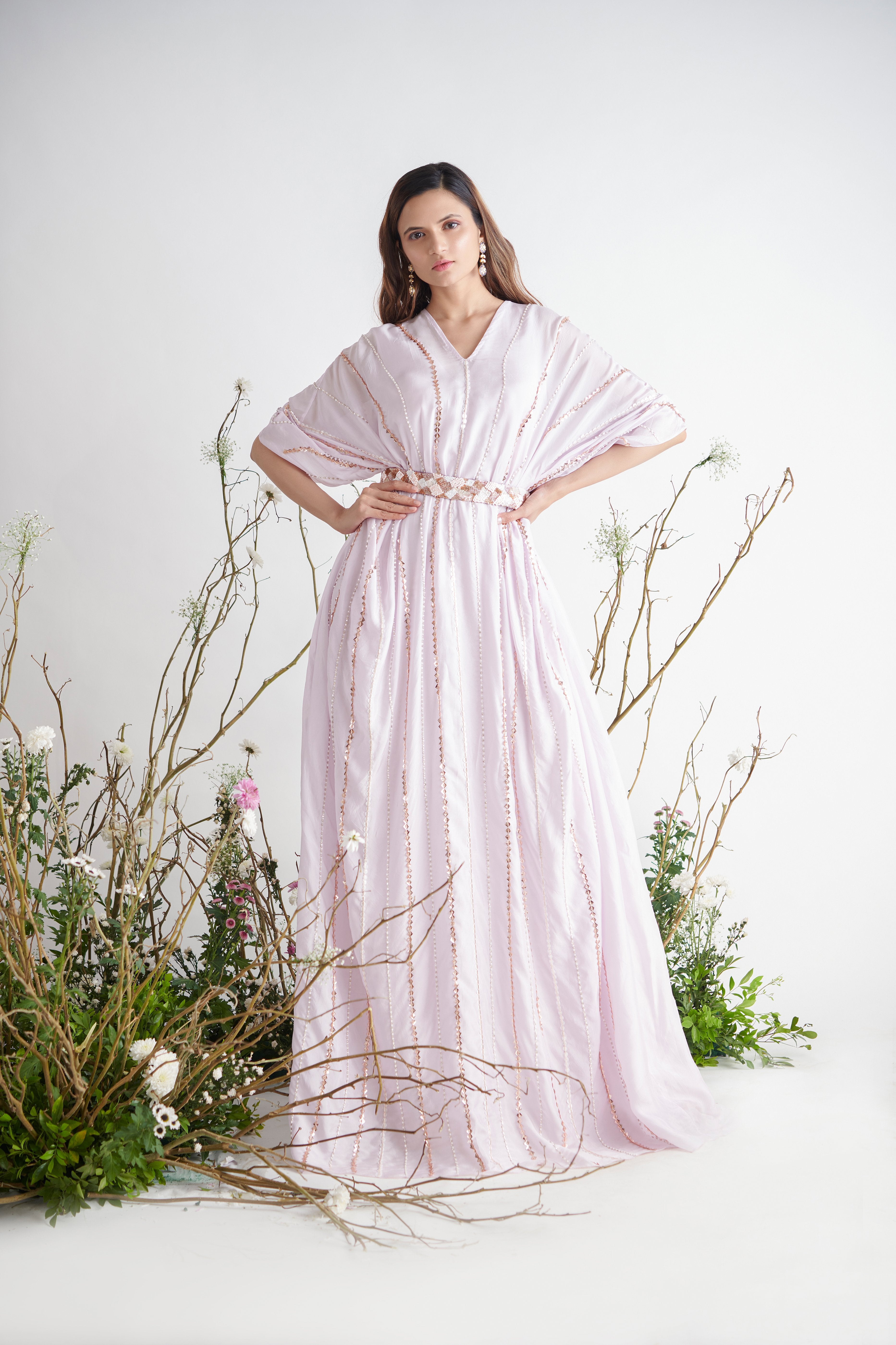 Pink Peacock Couture - Lilac Hand Embroidered Kaftaan