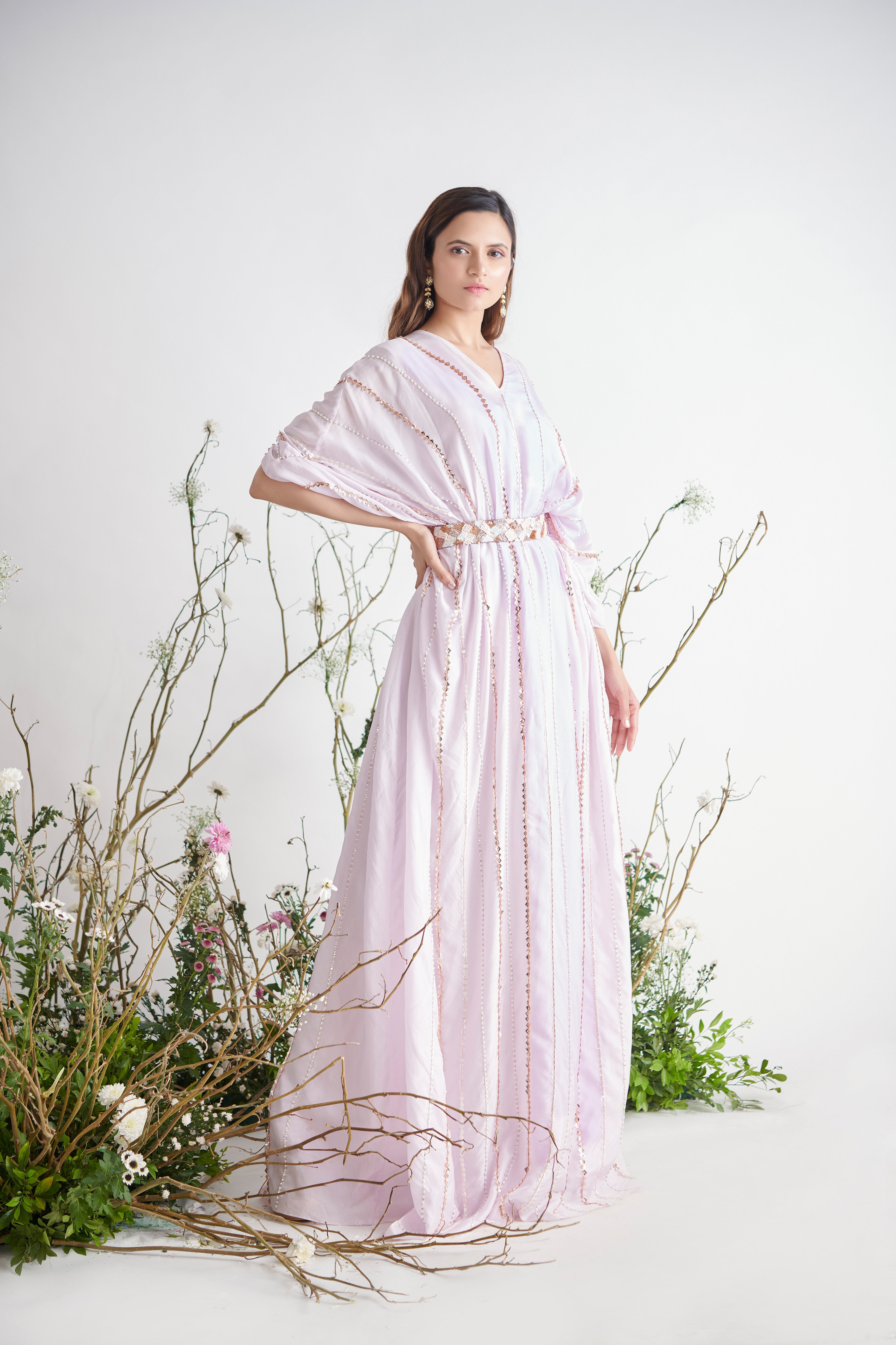 Pink Peacock Couture - Lilac Hand Embroidered Kaftaan