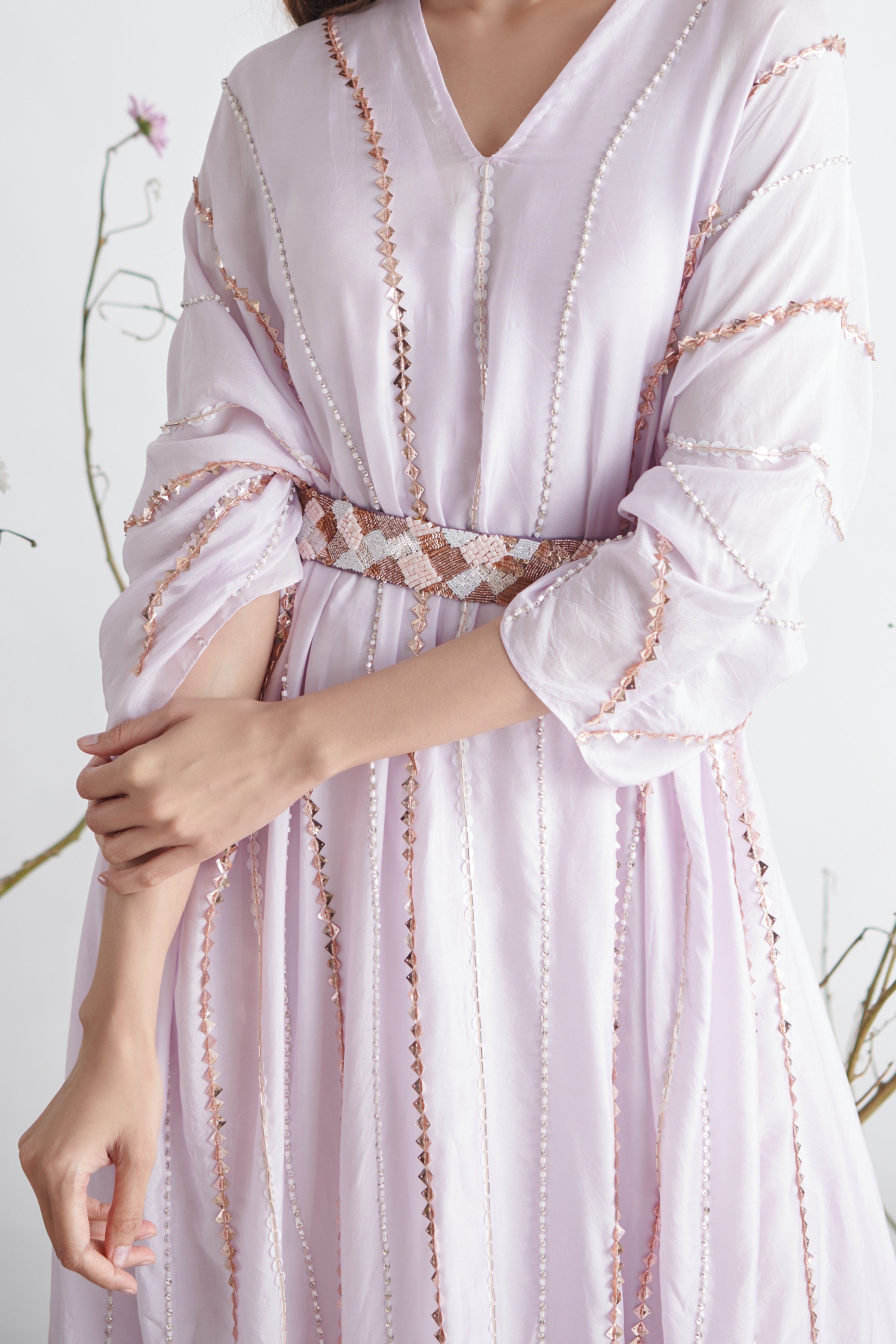 Pink Peacock Couture - Lilac Hand Embroidered Kaftaan