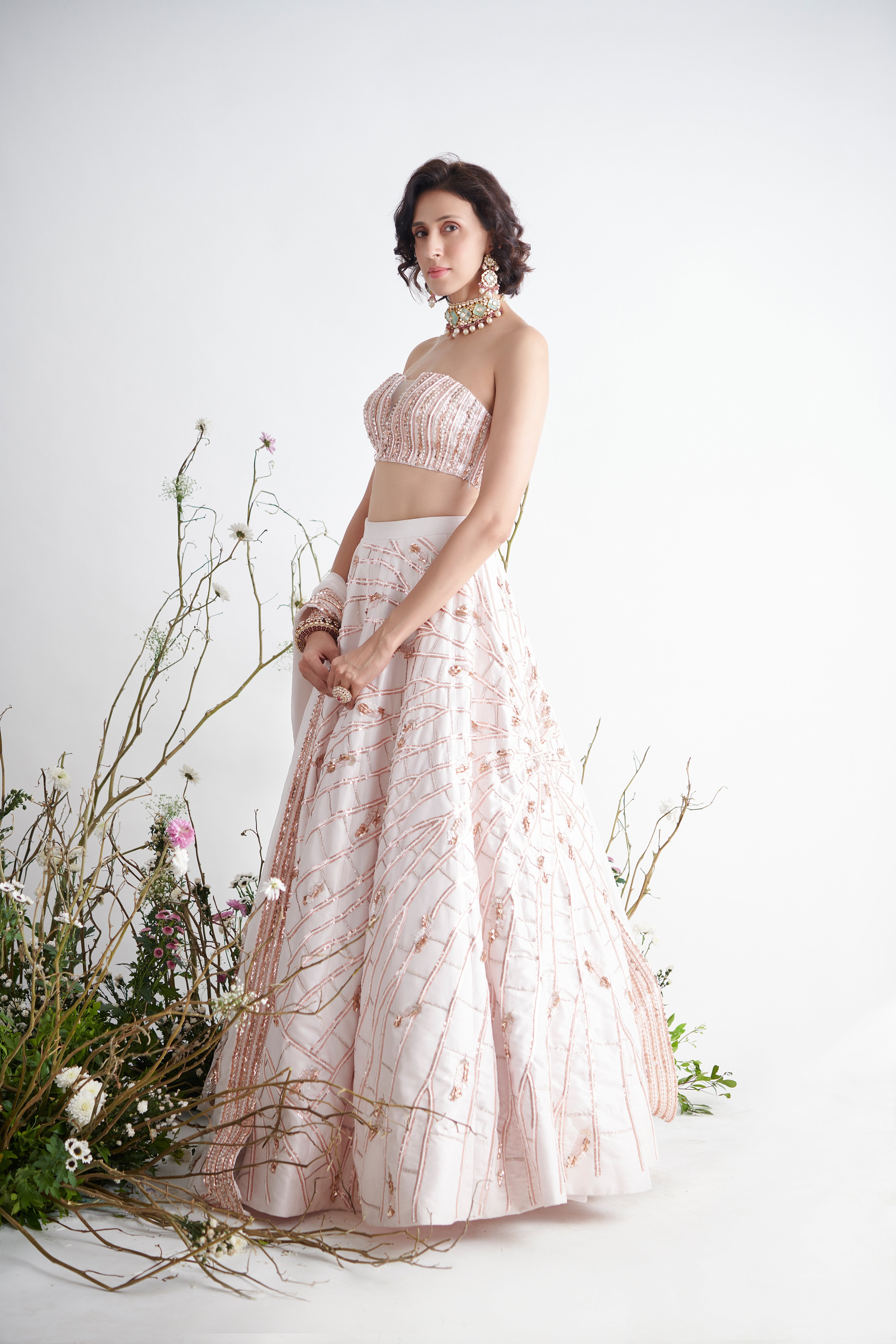 Pink Peacock Couture - Baby Pink Hand Embroidered Lehenga Set