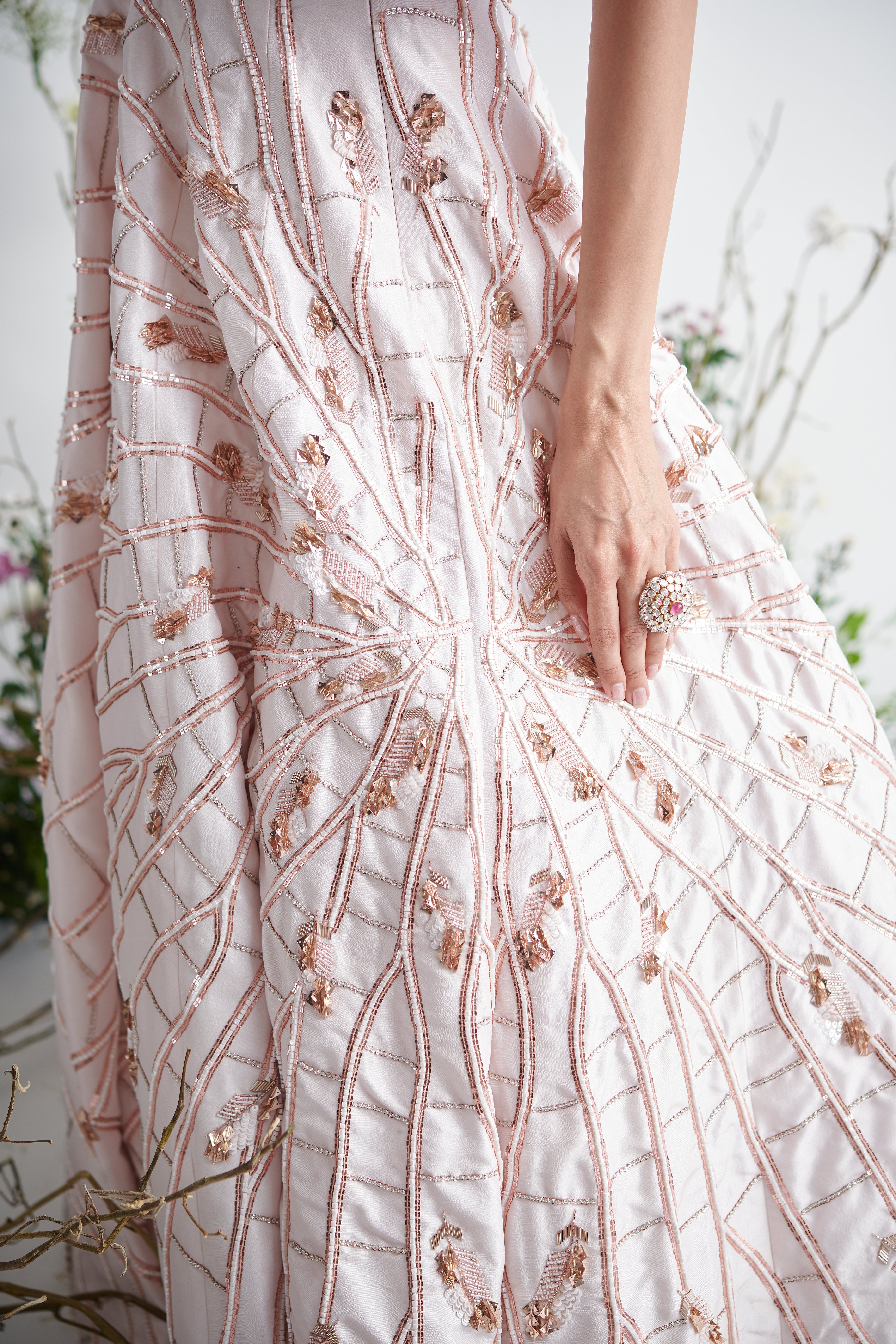 Pink Peacock Couture - Baby Pink Hand Embroidered Lehenga Set