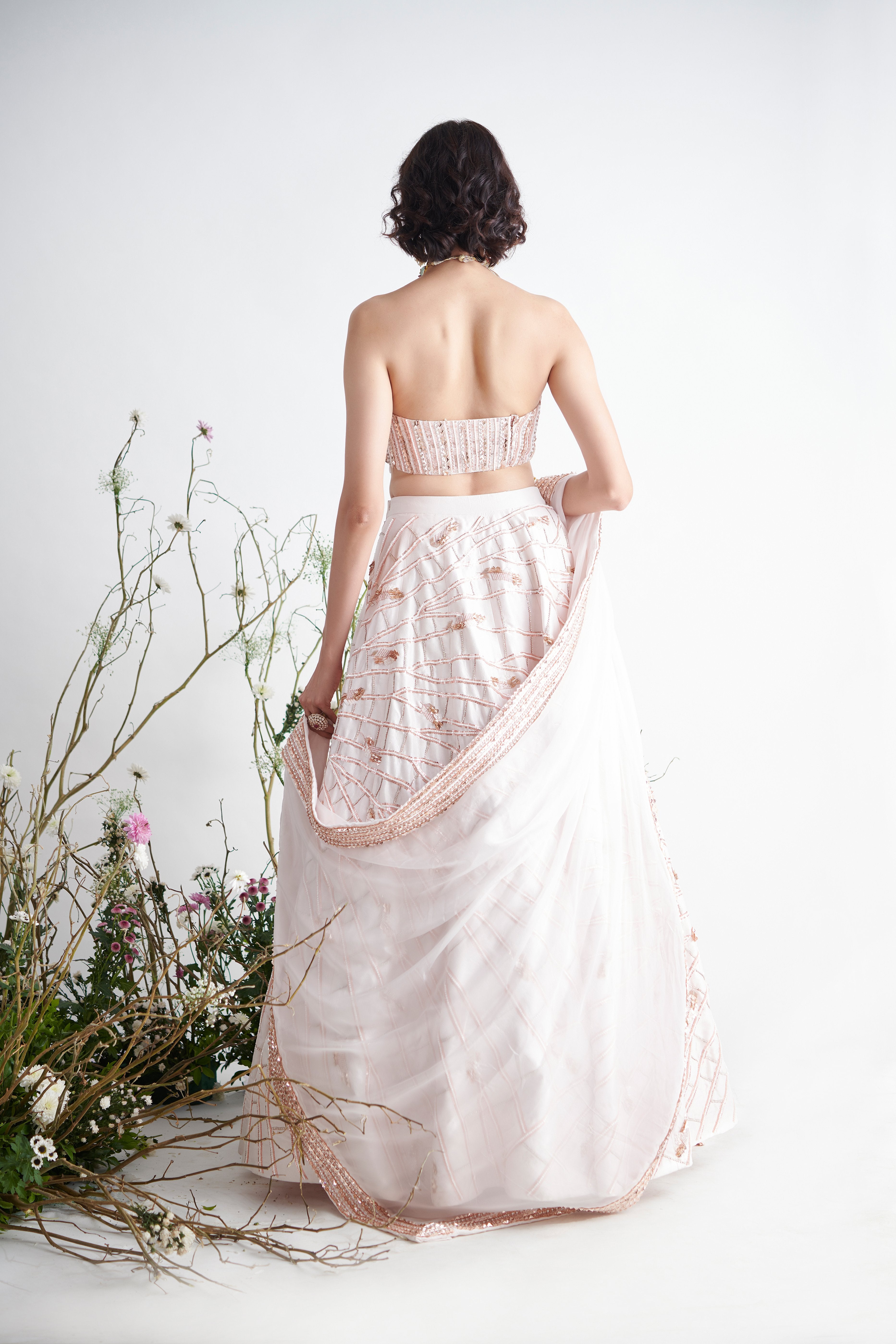 Pink Peacock Couture - Baby Pink Hand Embroidered Lehenga Set