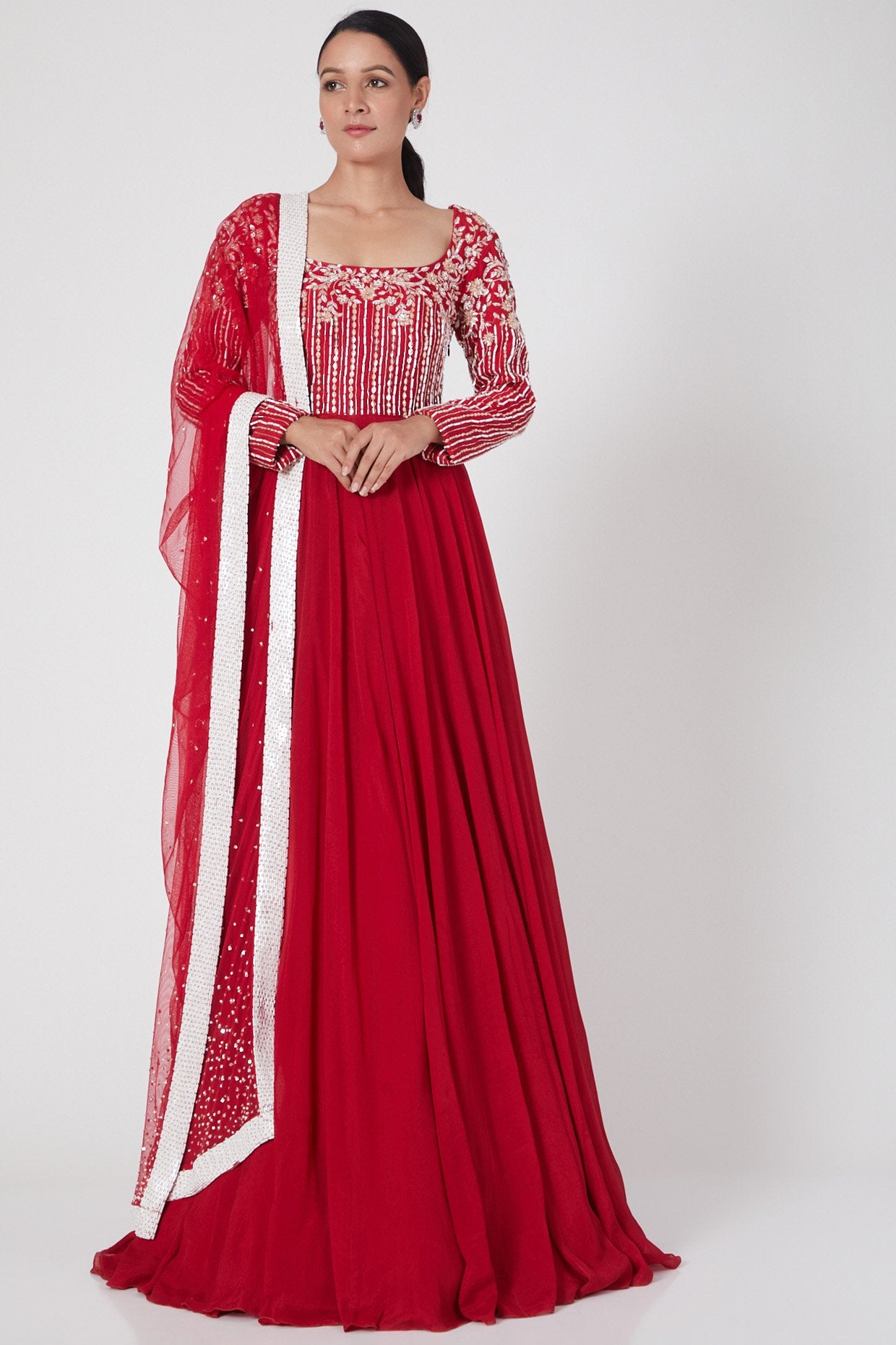 Pink Peacock Couture - A Red Hand Embroidered Anarkali Set