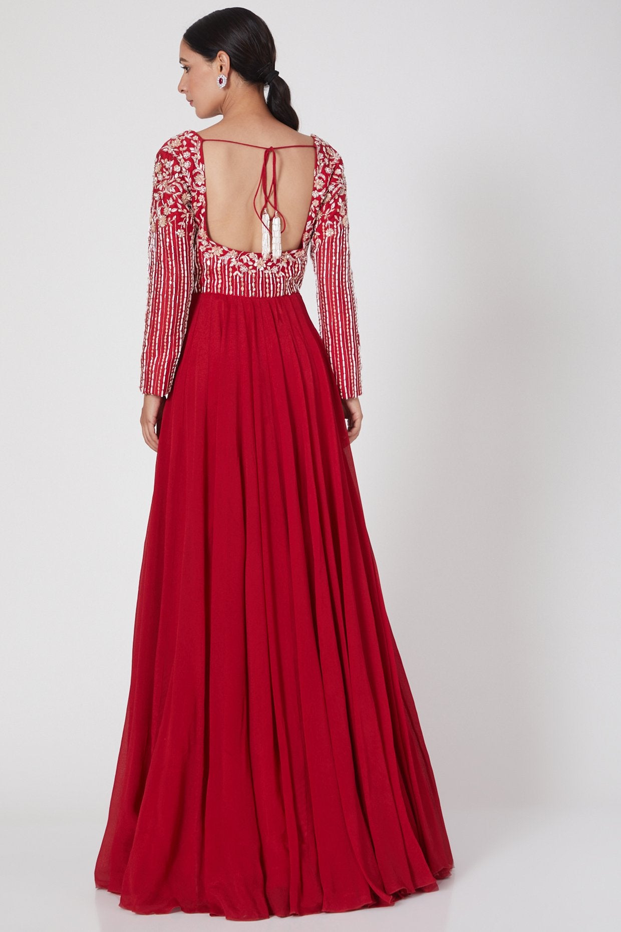 Pink Peacock Couture - A Red Hand Embroidered Anarkali Set