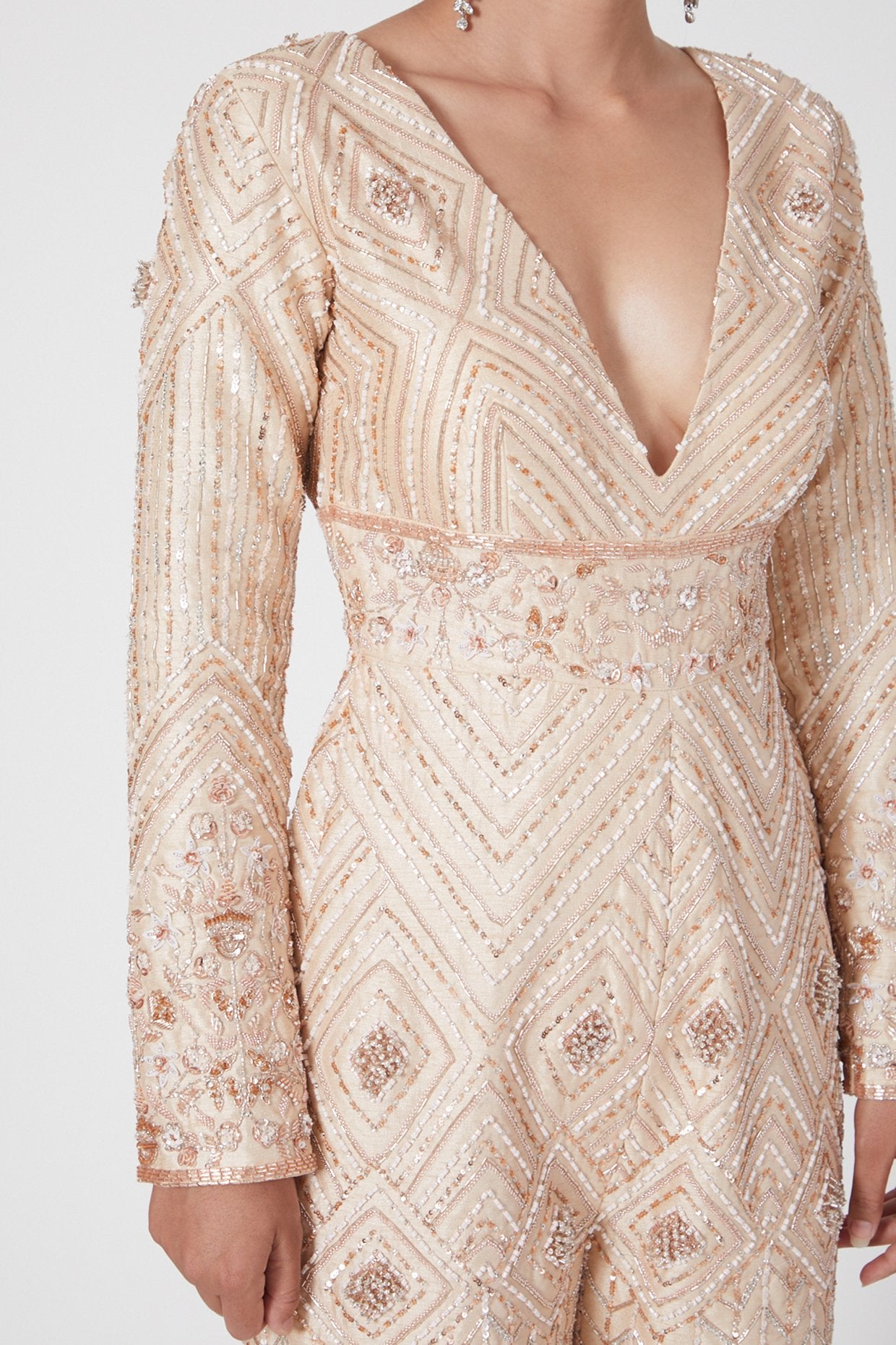 Pink Peacock Couture - Gold Hand Embroidered Jumpsuit Set