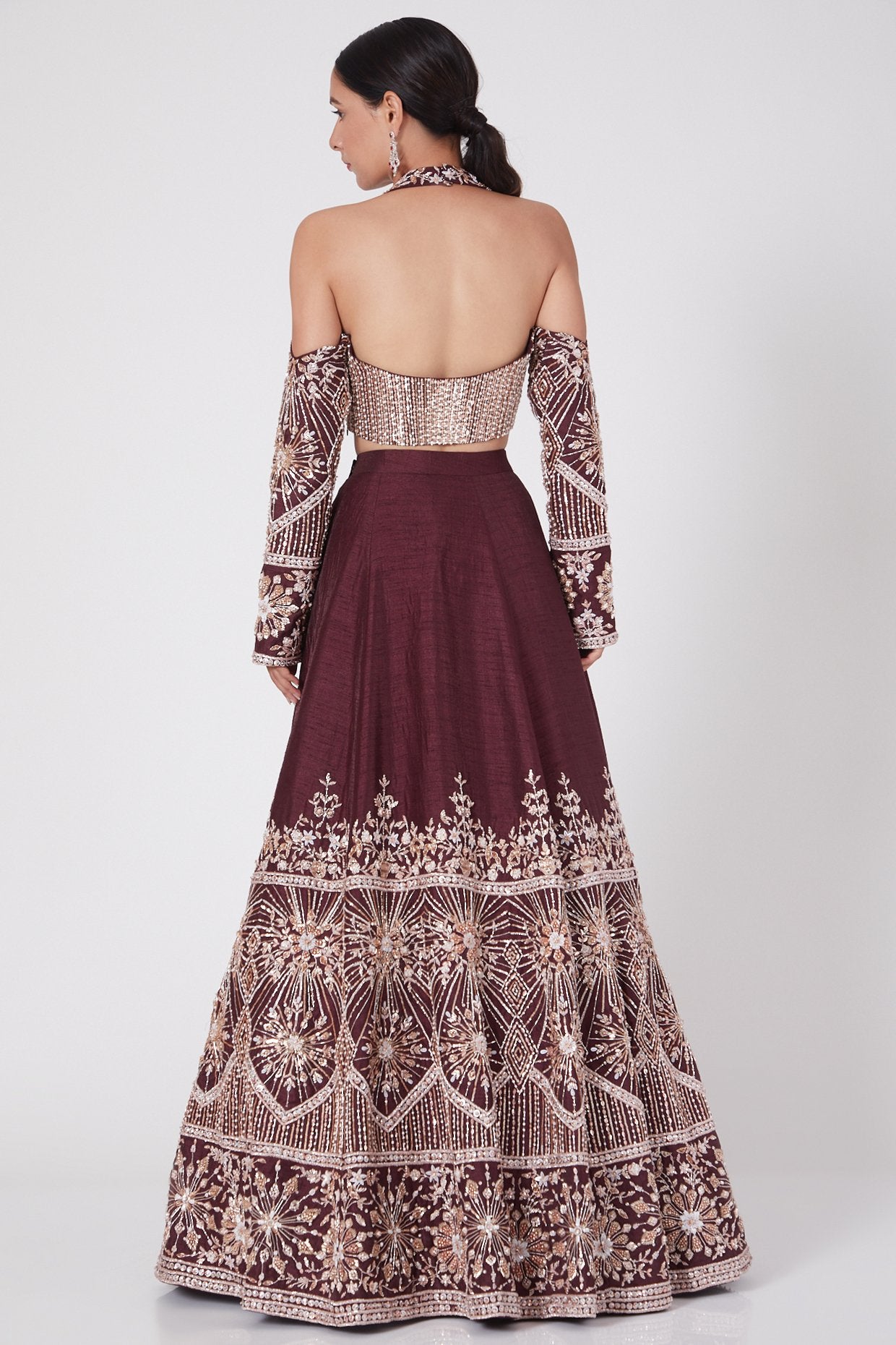 Pink Peacock Couture - Wine Hand Embroidered Lehenga Set