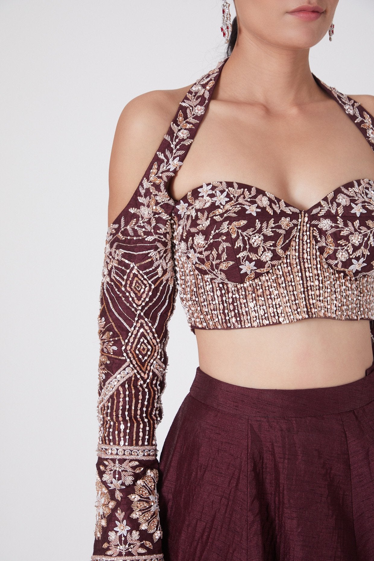 Pink Peacock Couture - Wine Hand Embroidered Lehenga Set