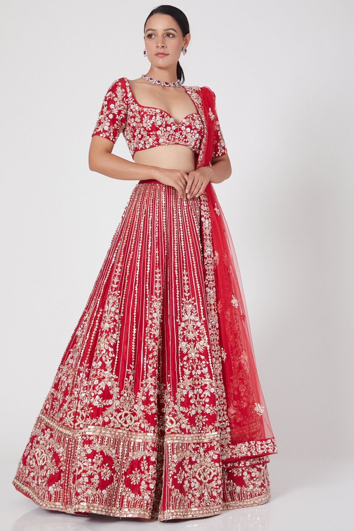 Pink Peacock Couture - Red Hand Embroidered Lehenga Set