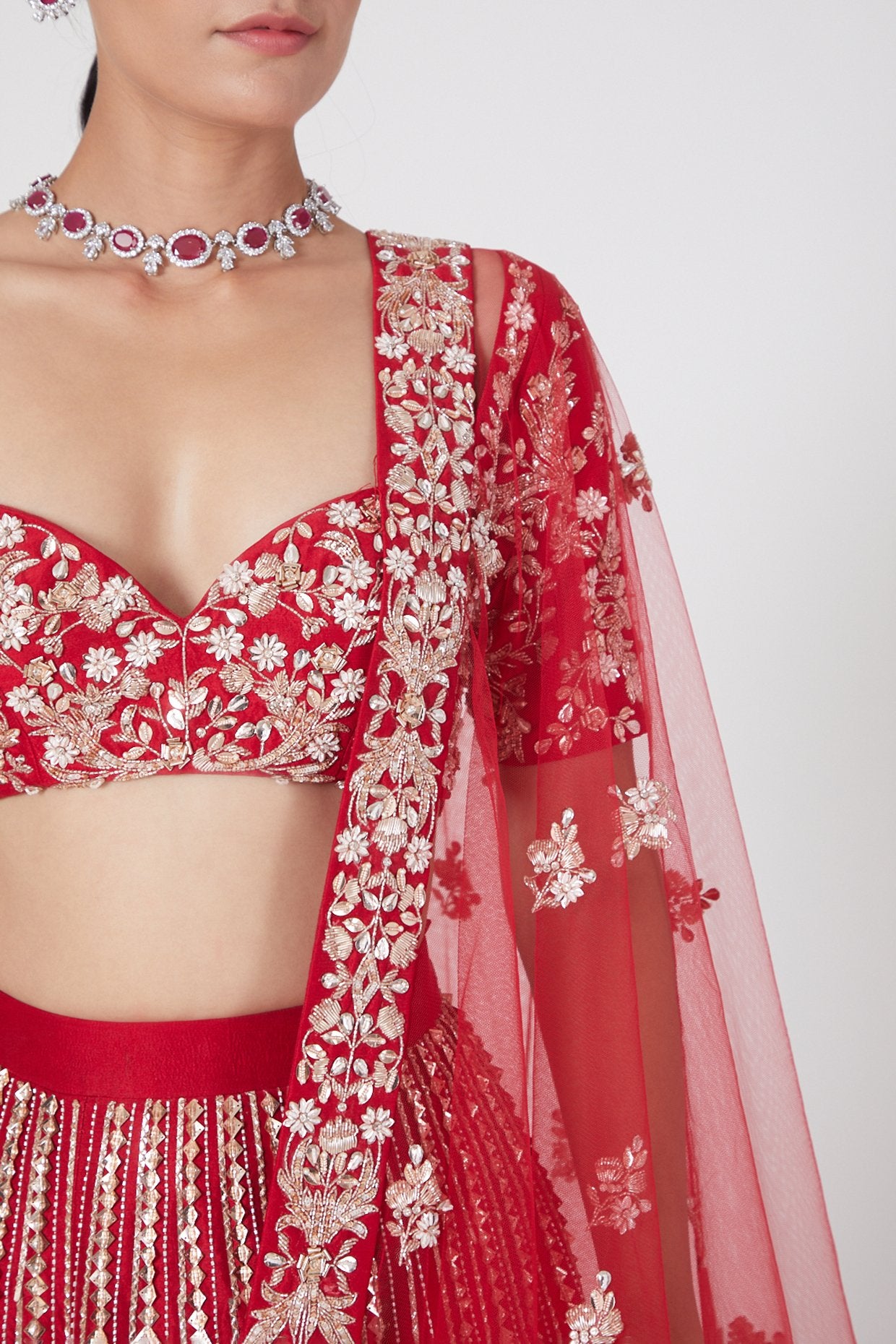 Pink Peacock Couture - Red Hand Embroidered Lehenga Set
