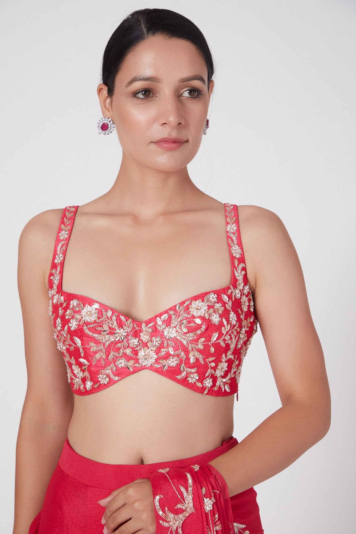 Pink Peacock Couture - Hot Pink Hand Embroidered Saree Set