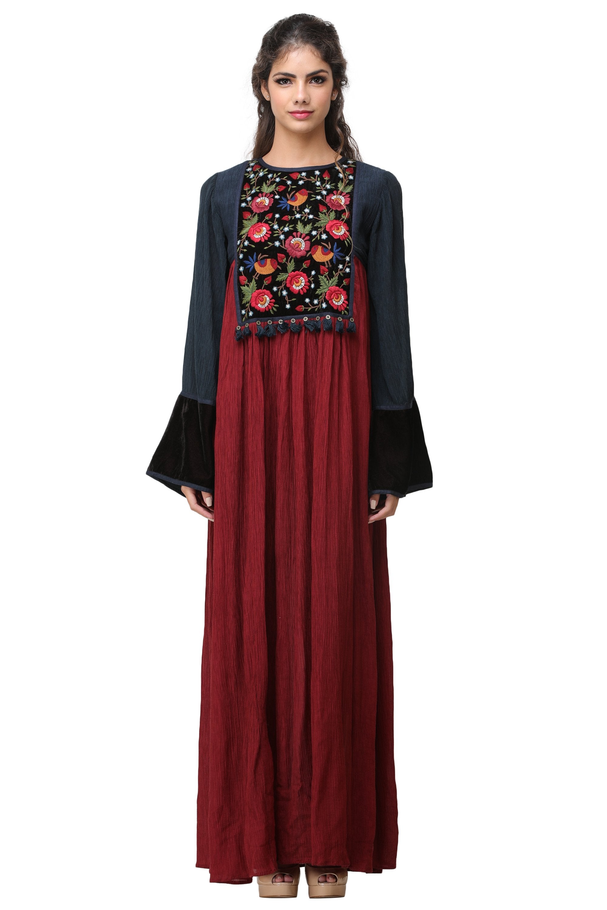 sachin and babi light blue dress Chilac Embroidered Mexican Long Dress