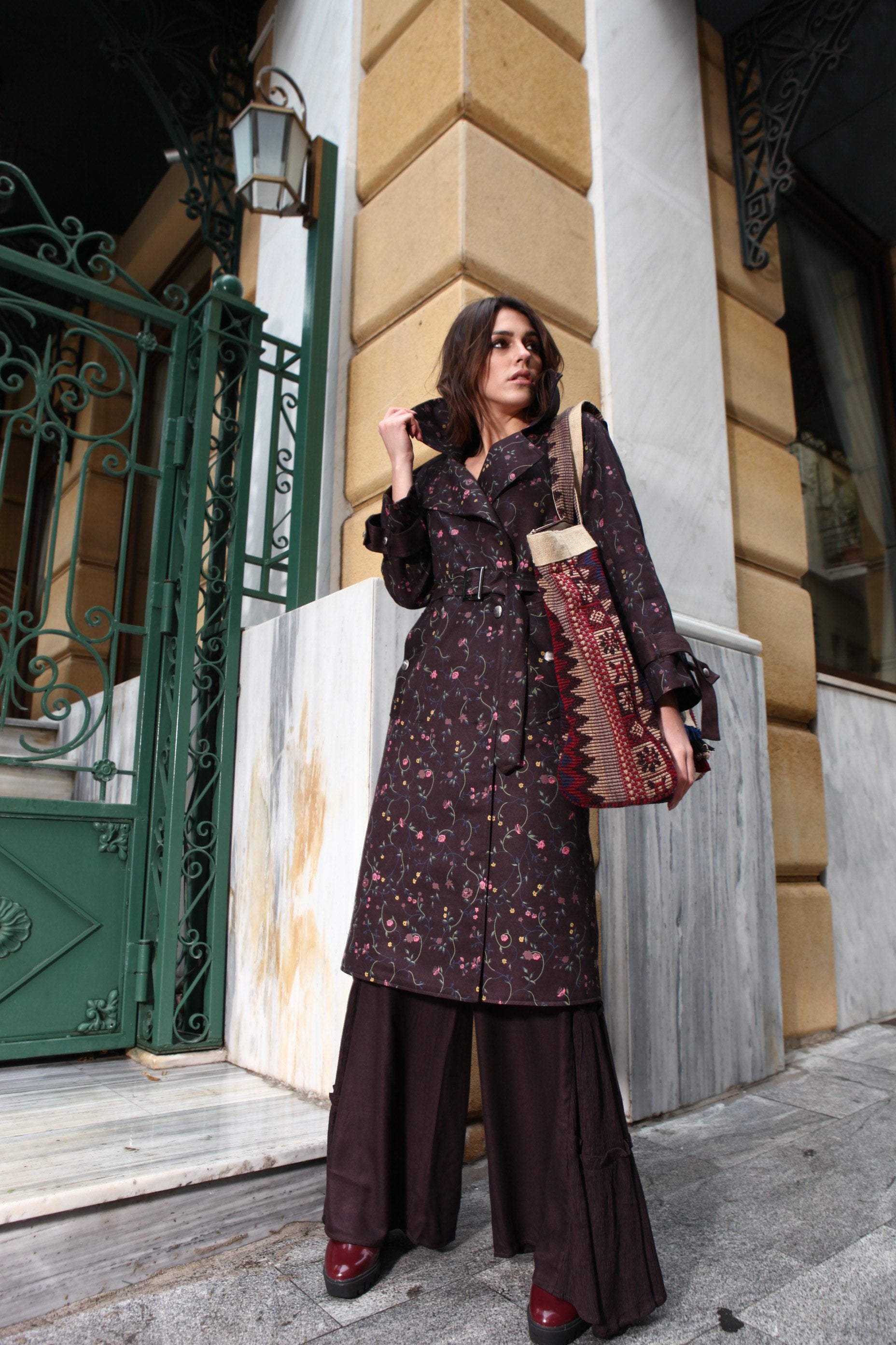 Pinnacle By Shruti Sancheti - Brown Printed Trench & Palazzo