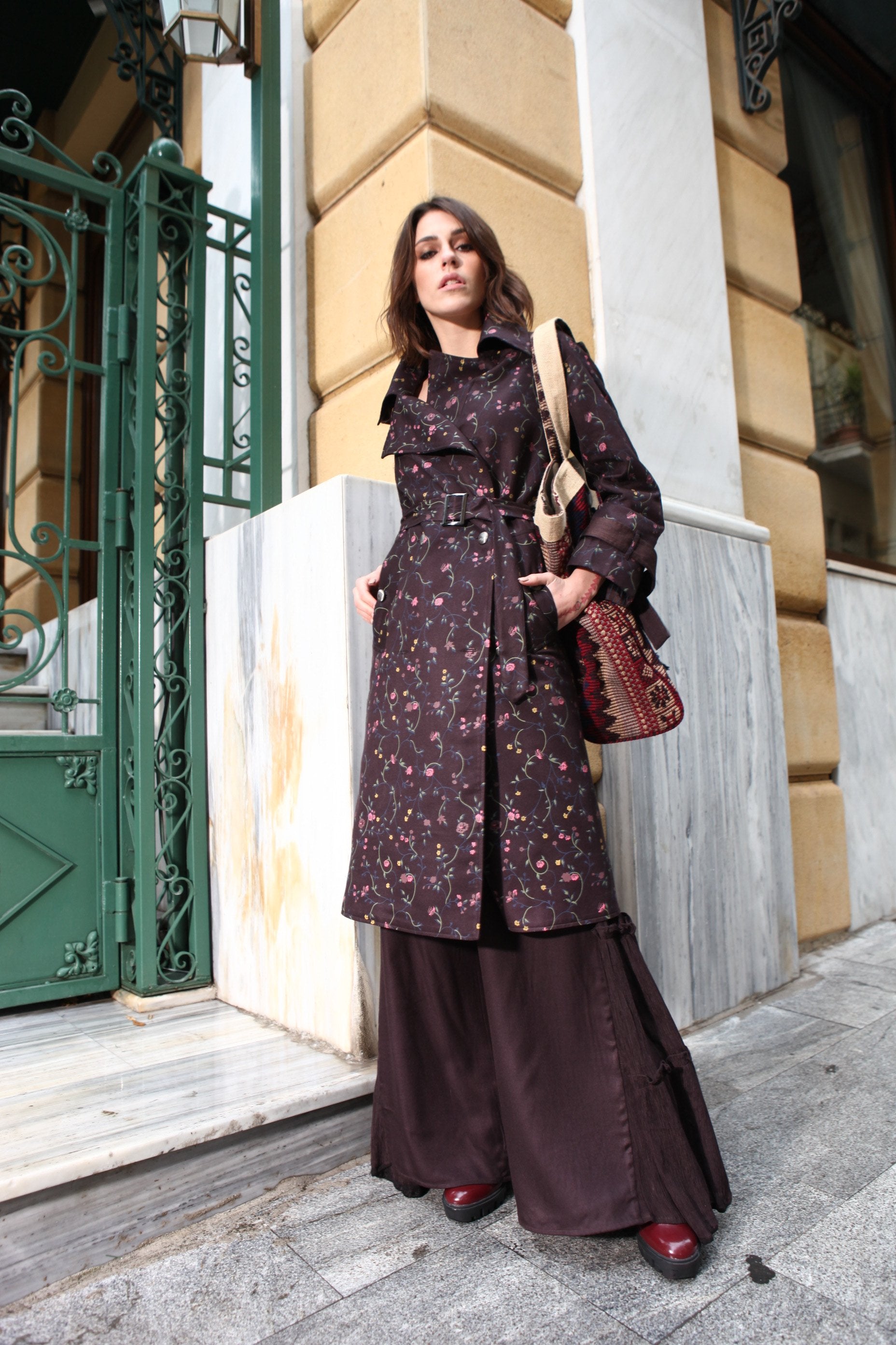 Pinnacle By Shruti Sancheti - Brown Printed Trench & Palazzo