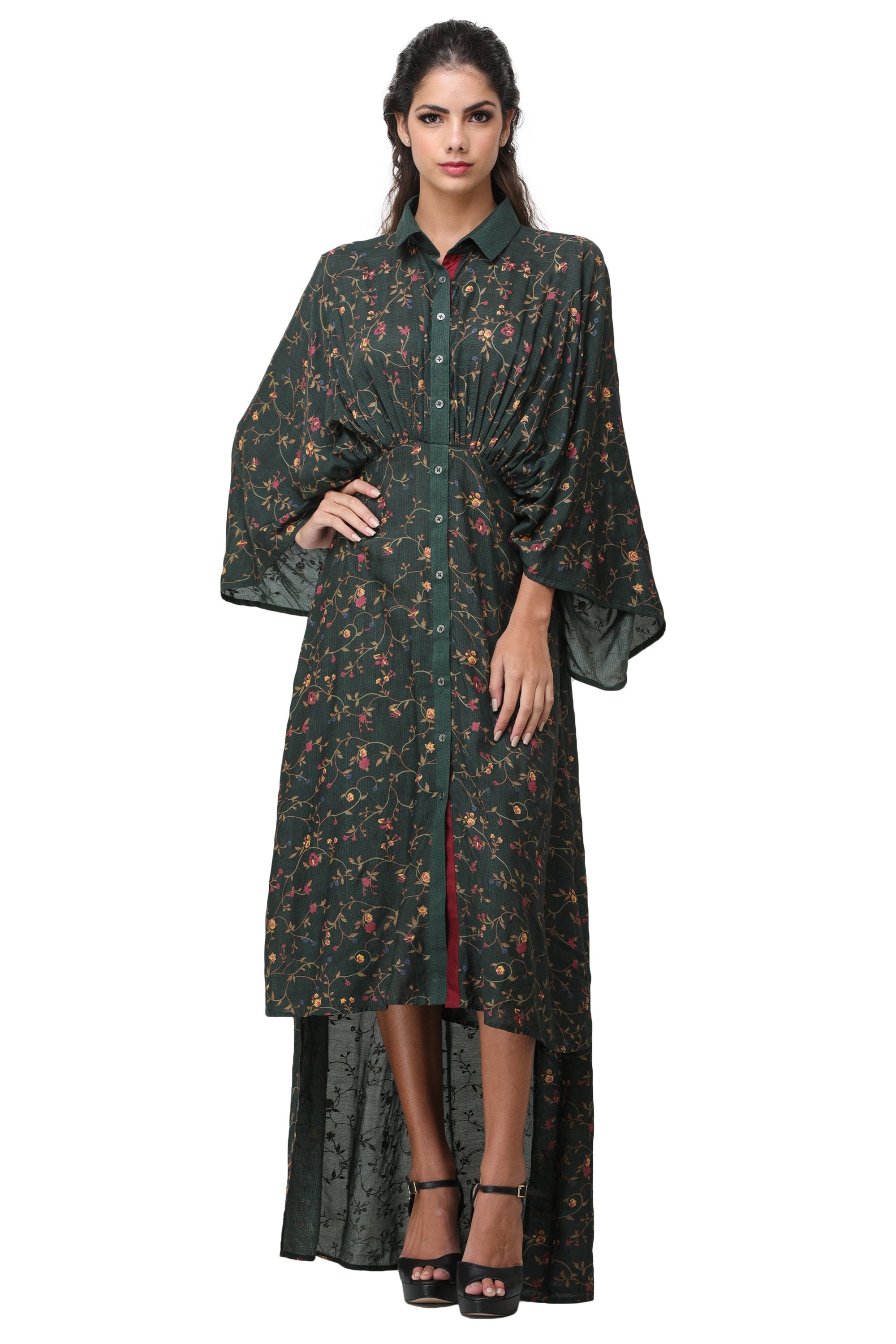Green Printed Kimono Dress