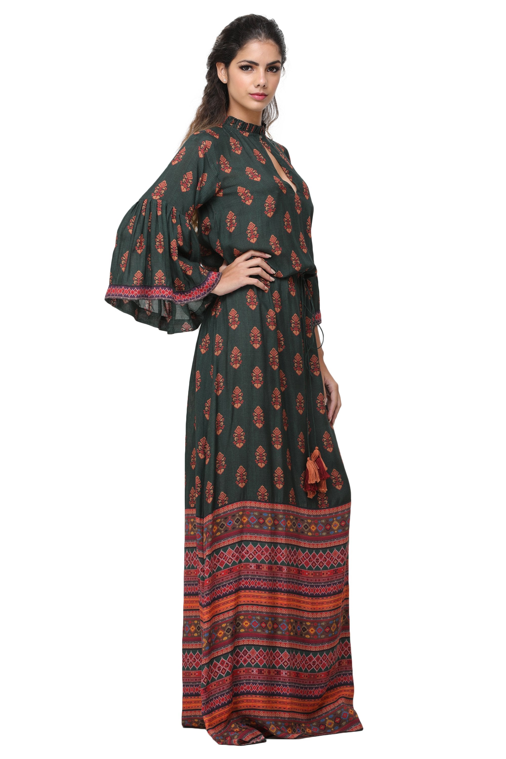Pinnacle By Shruti Sancheti - Green Printed Kaftan Maxi