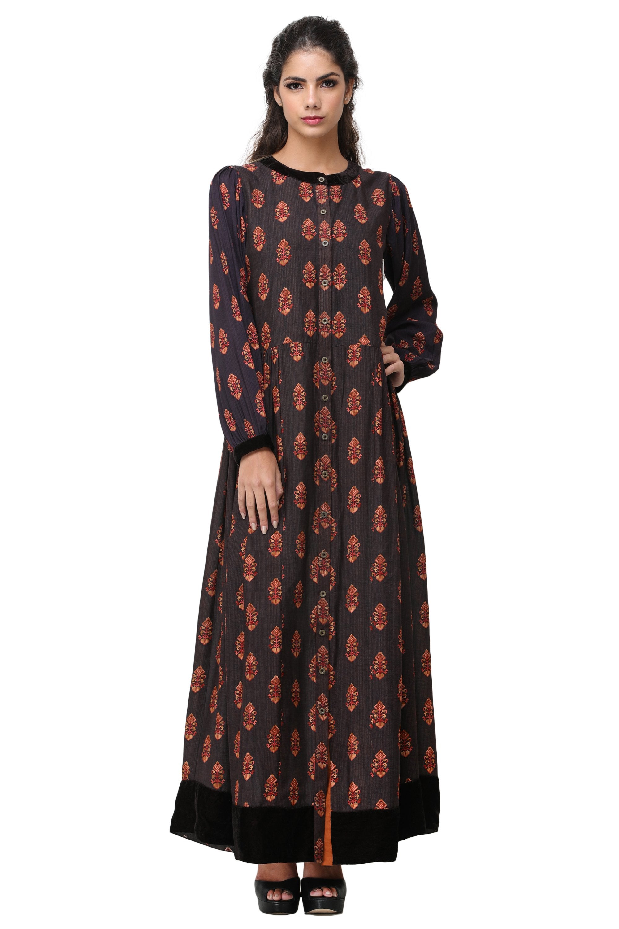 Pinnacle By Shruti Sancheti - Brown & Purple Printed Maxi