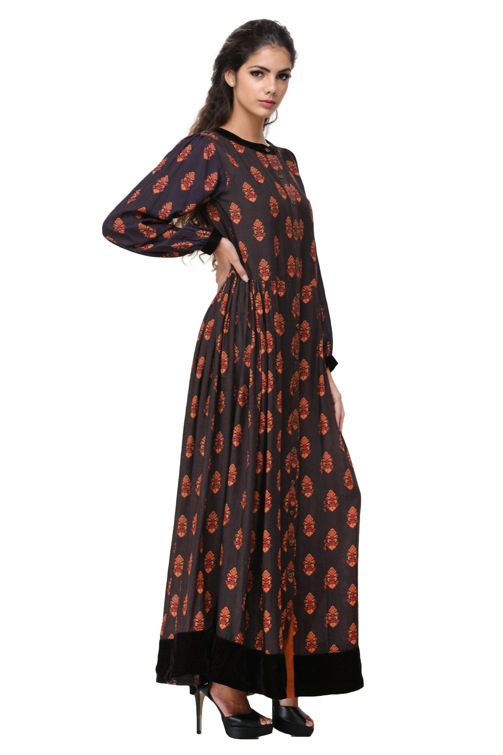 Pinnacle By Shruti Sancheti - Brown & Purple Printed Maxi
