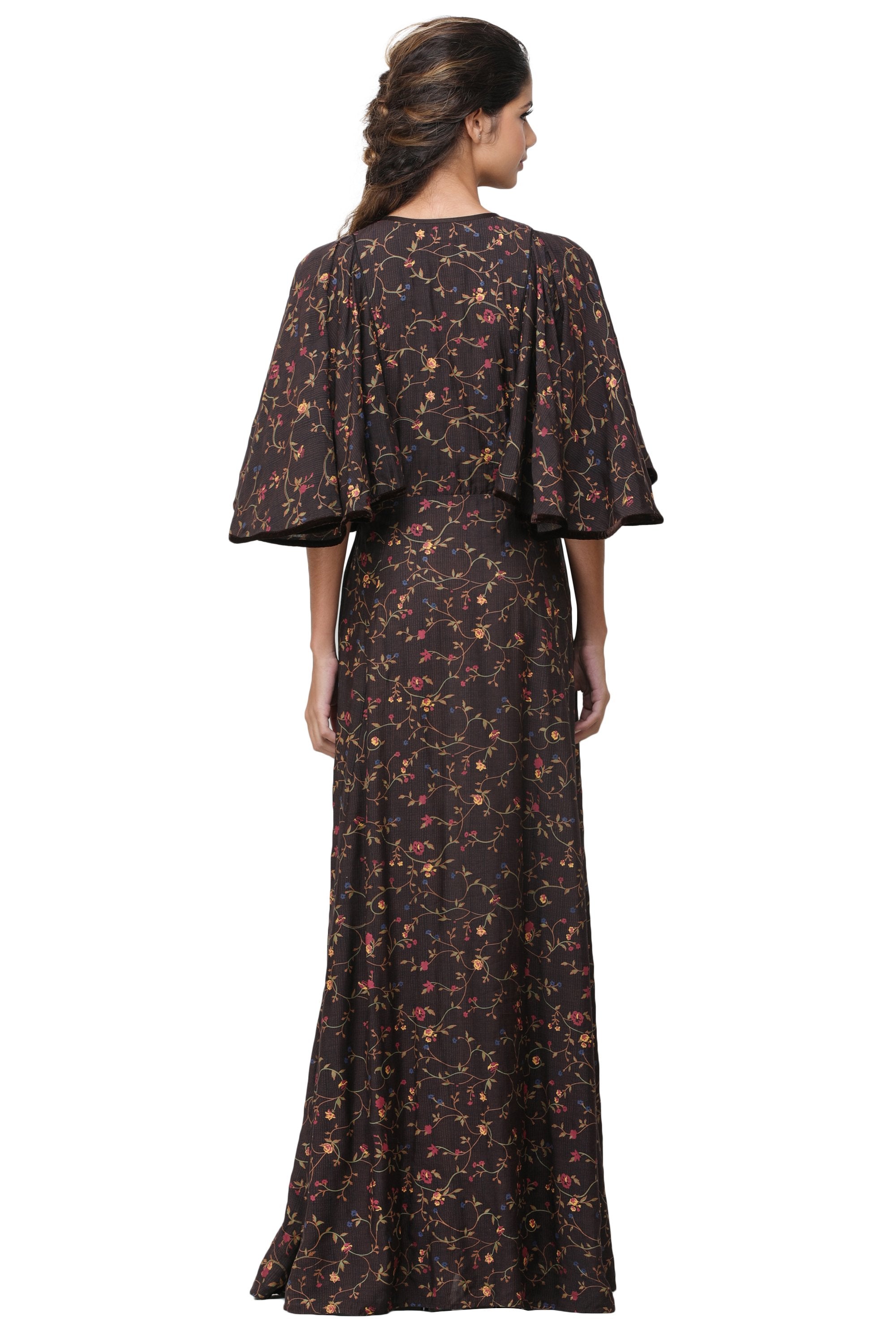 Pinnacle By Shruti Sancheti - Brown Printed Cape Maxi