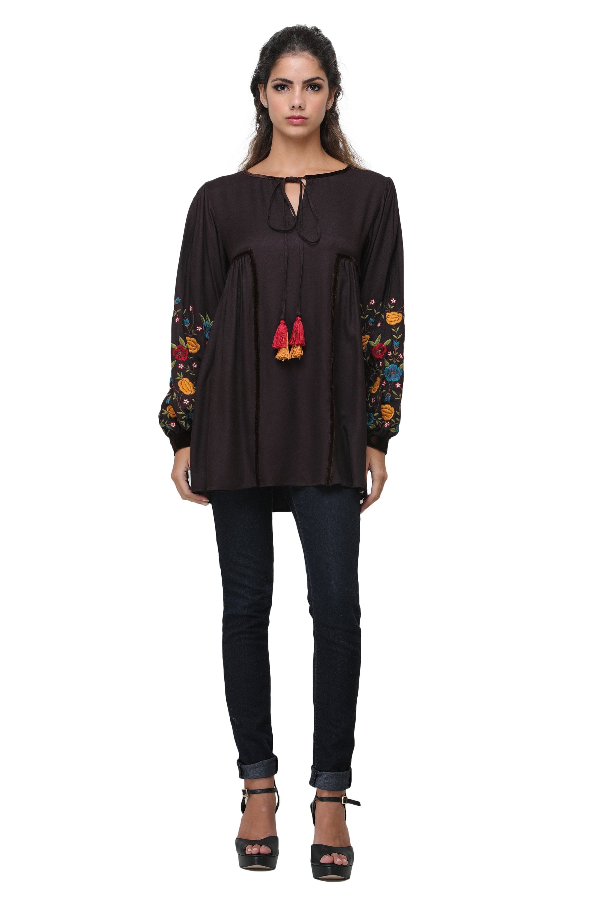 Pinnacle By Shruti Sancheti - Brown Embroidered Top